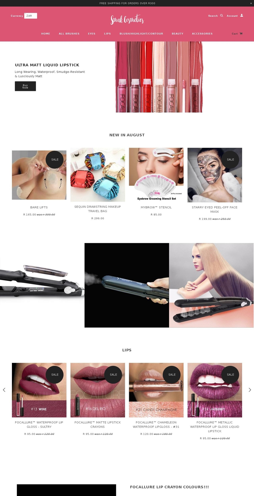 smakcosmetics.co.za shopify website screenshot