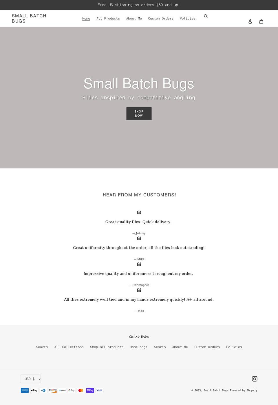smallbatchbugs.com shopify website screenshot