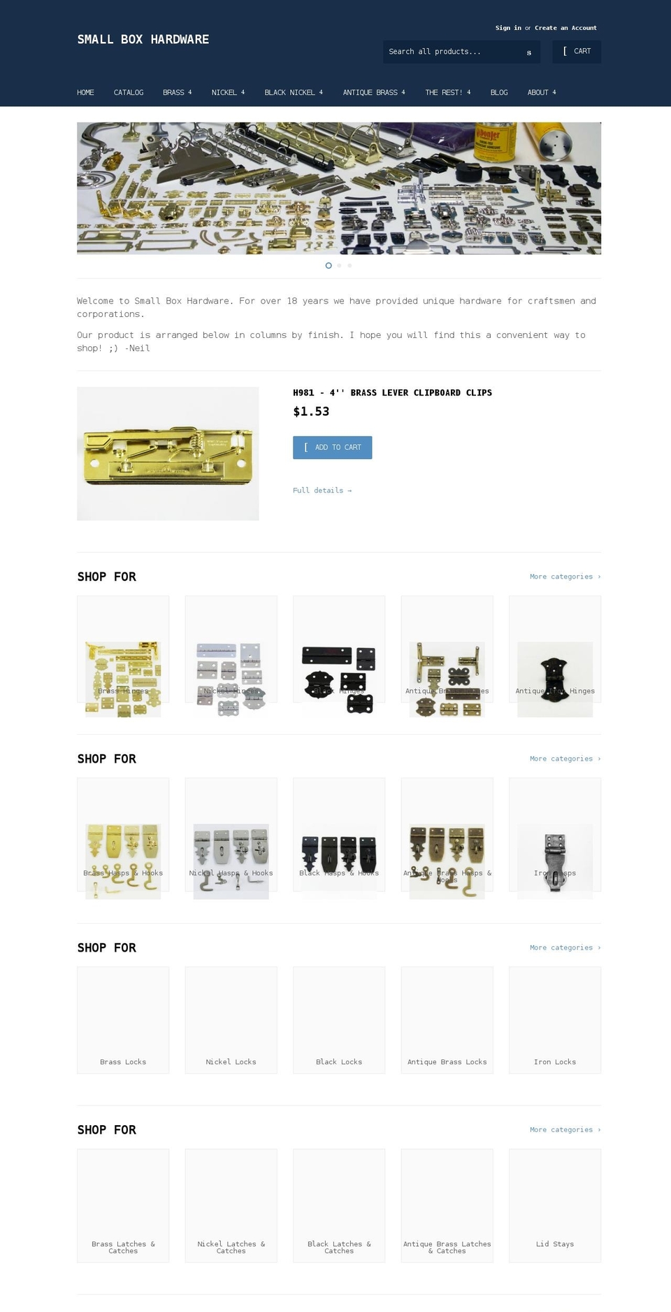 smallboxhardware.com shopify website screenshot