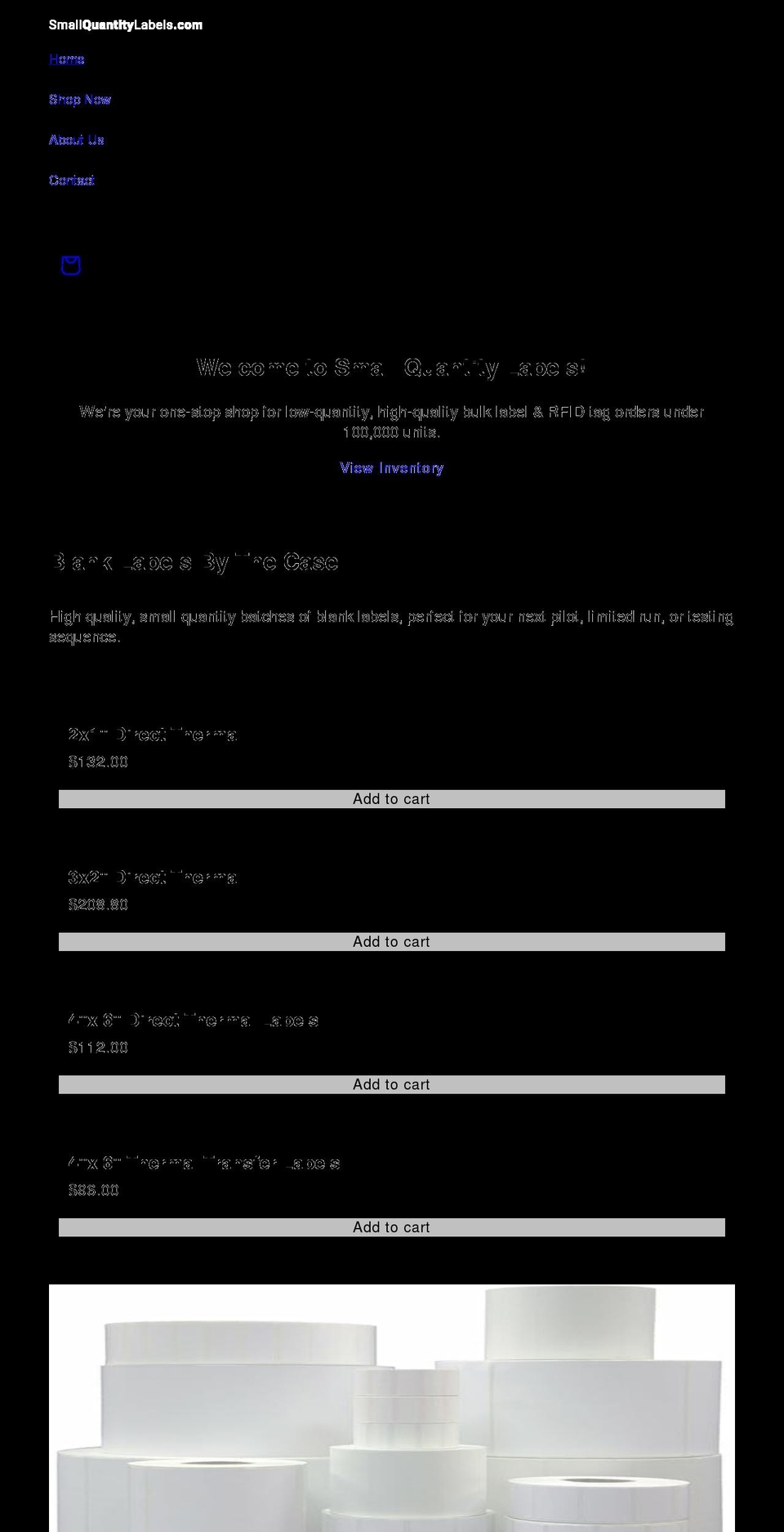 smallquantitylabels.com shopify website screenshot