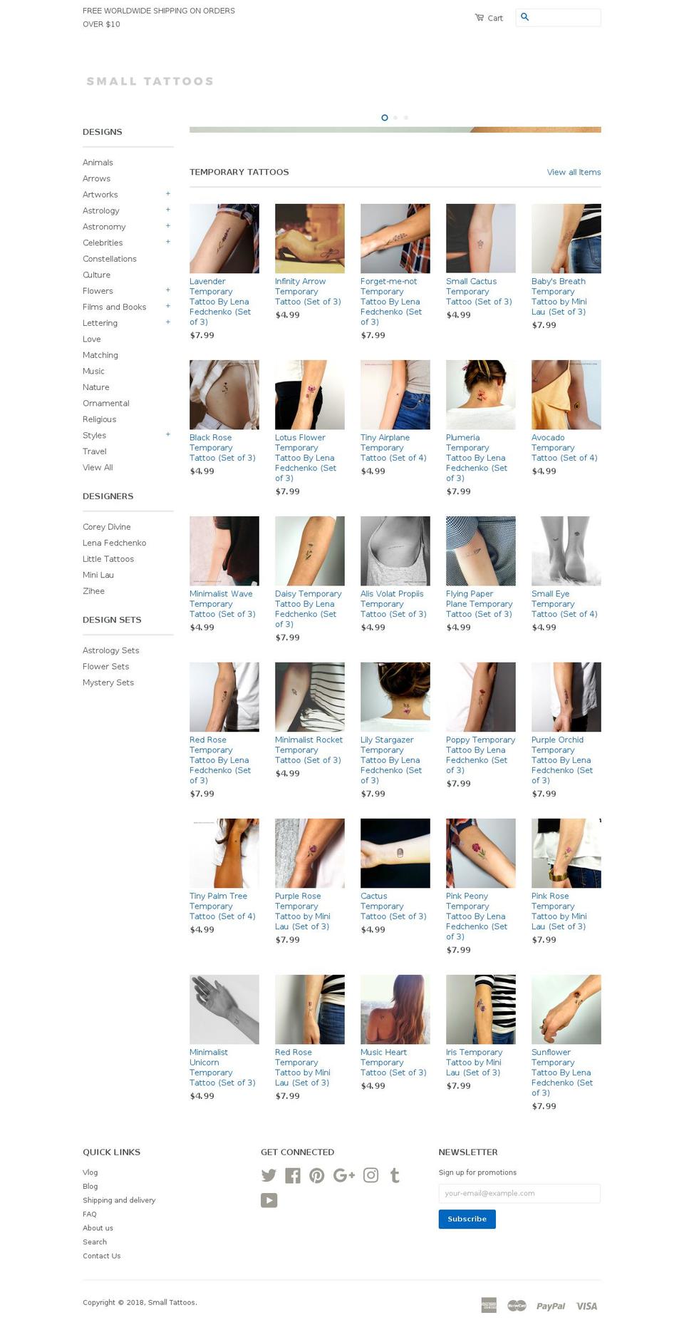 smalltattoos.com shopify website screenshot