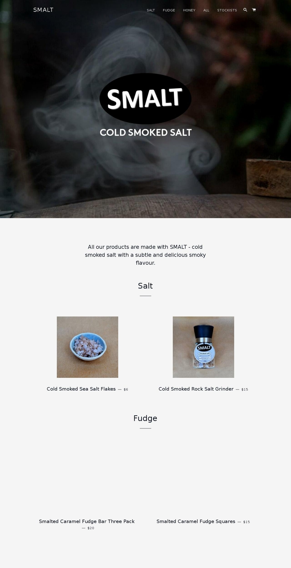 smaltcoldsmokedsalt.com — Shopify storefront screenshot