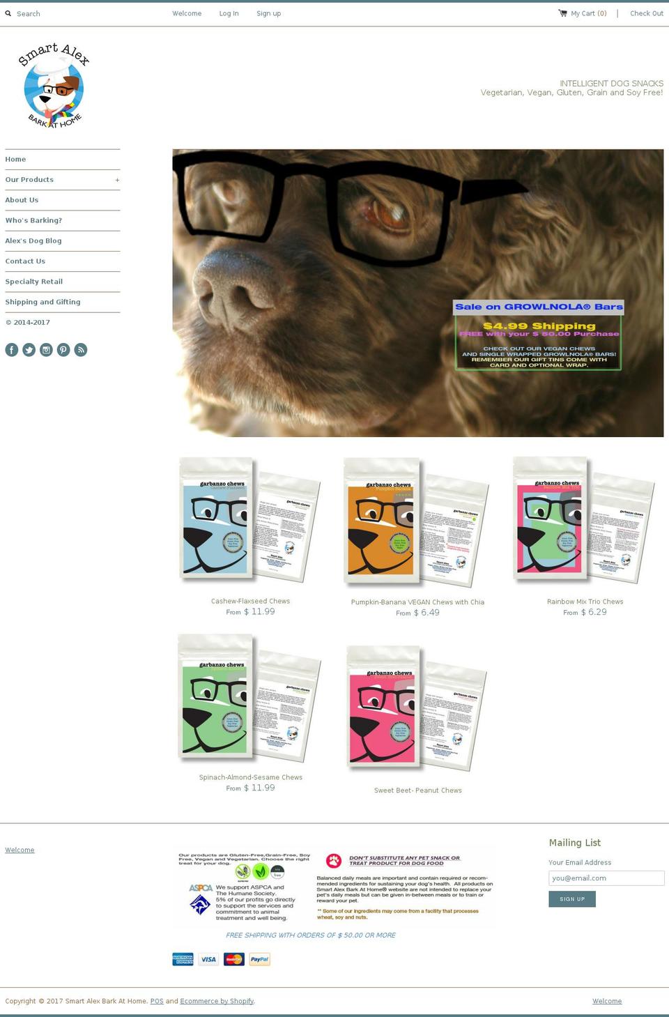 smartalexbarkathome.com shopify website screenshot