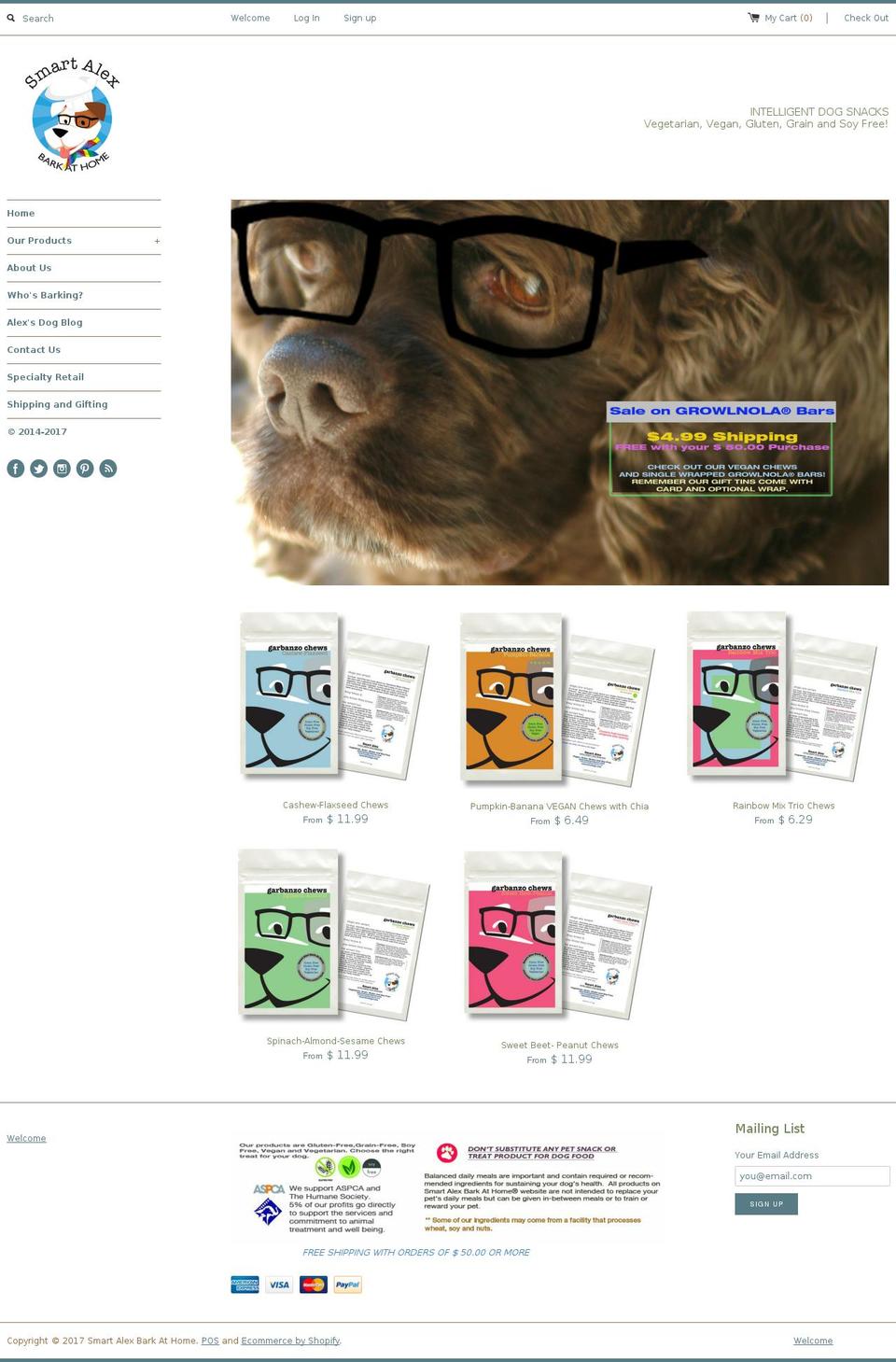smartalexdogsnacks.com shopify website screenshot