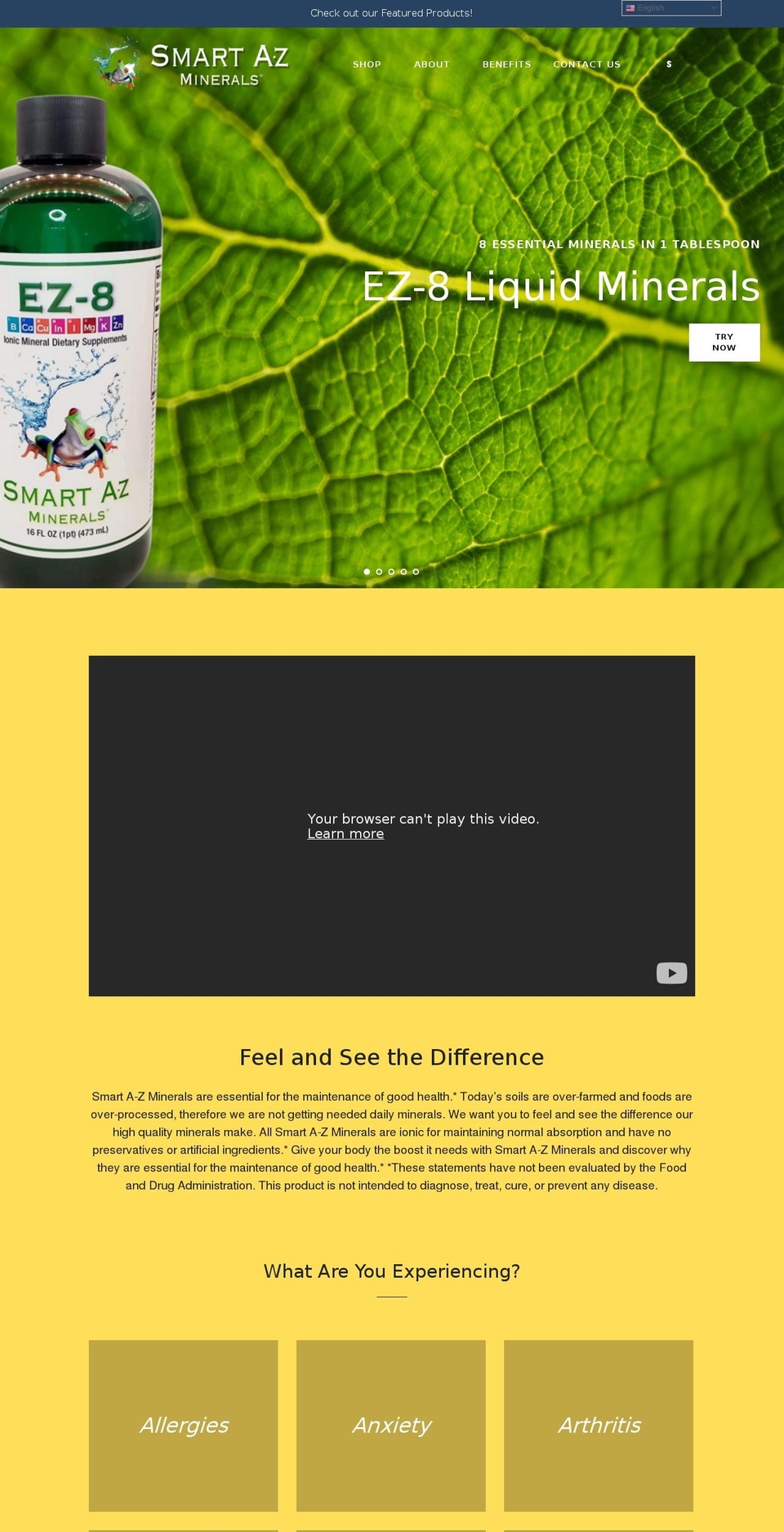 smartazminerals.com shopify website screenshot