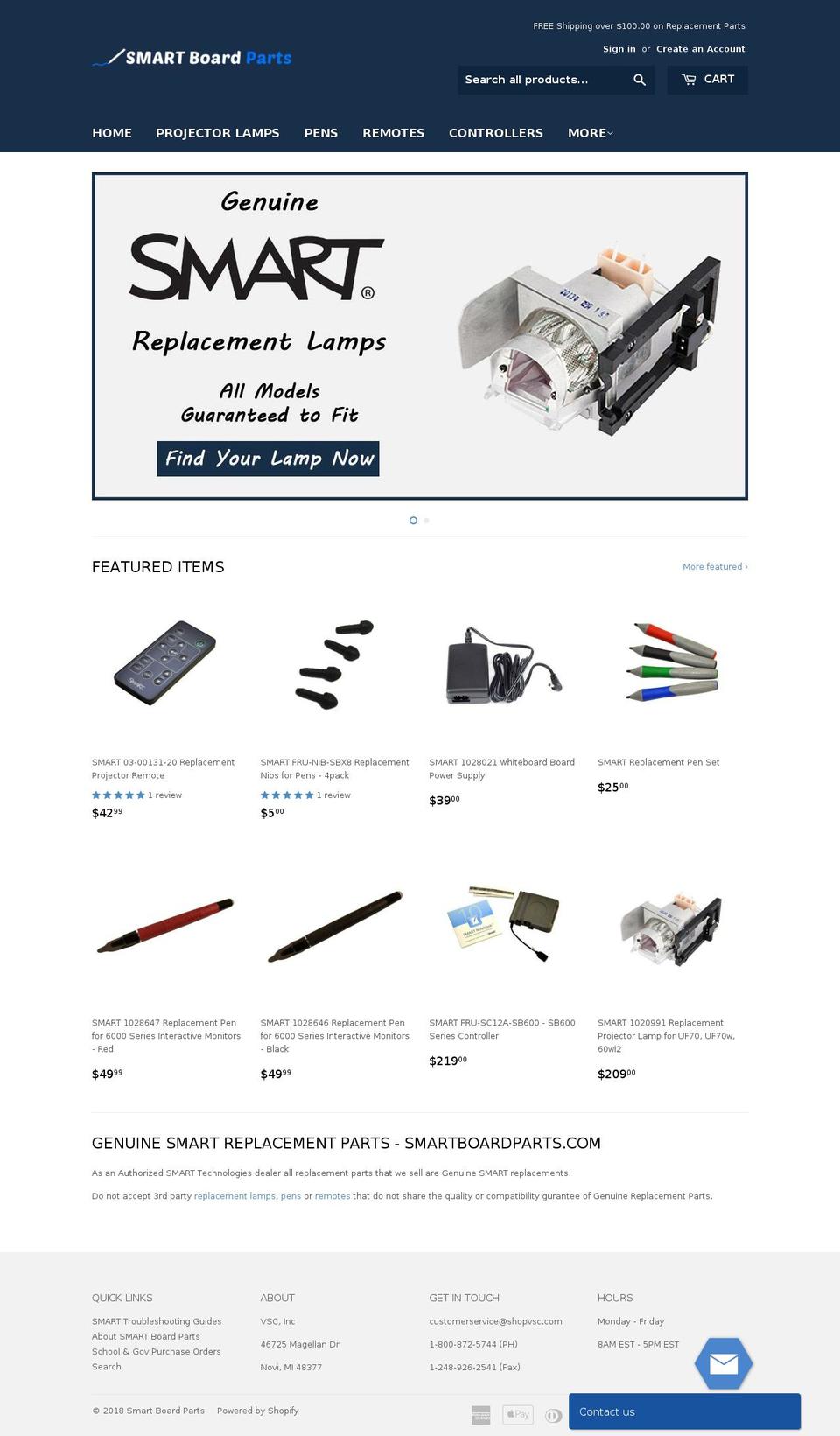 smartboardparts.com shopify website screenshot