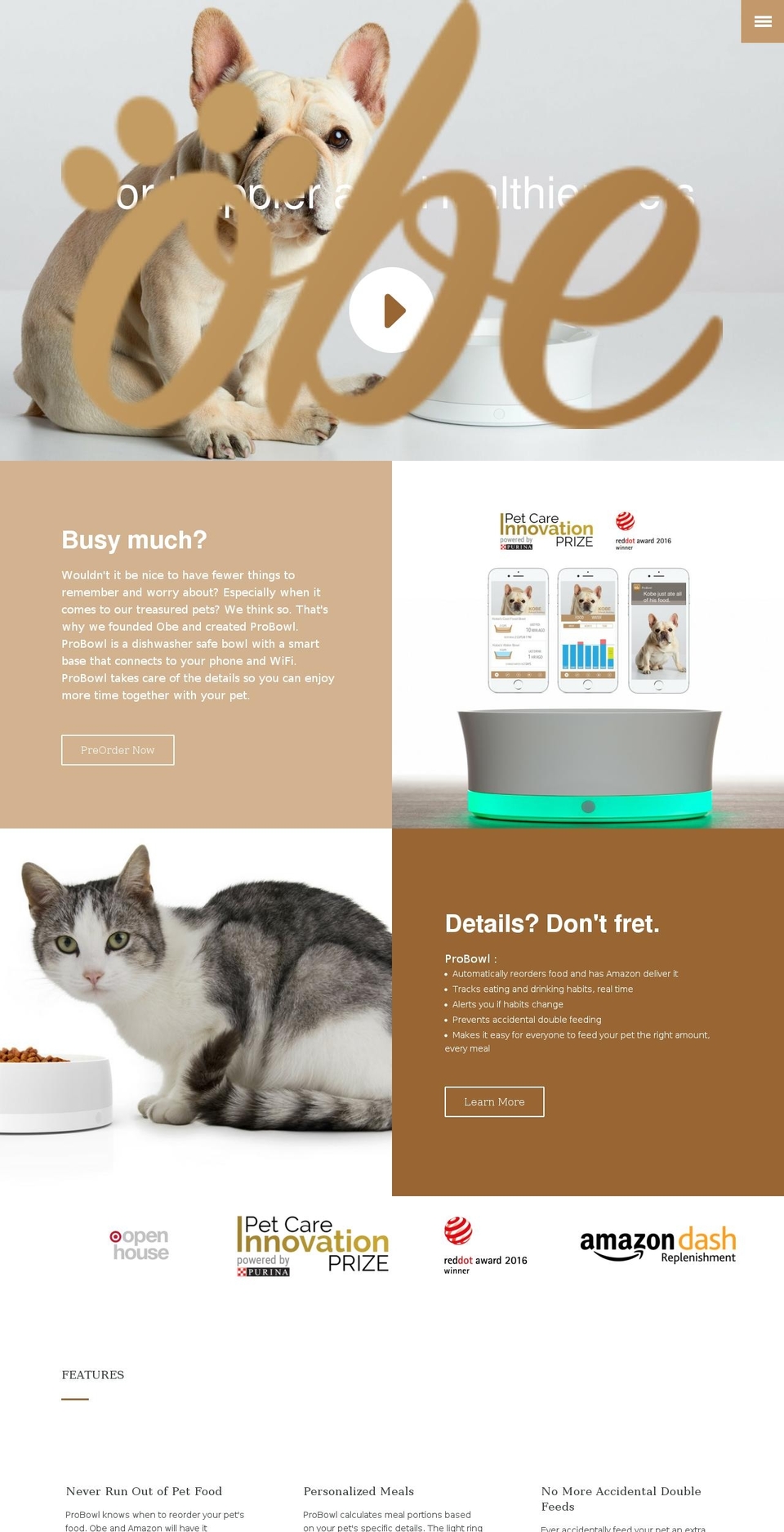 Obe Pet Wellness Products Shopify theme site example smartcatbowl.com