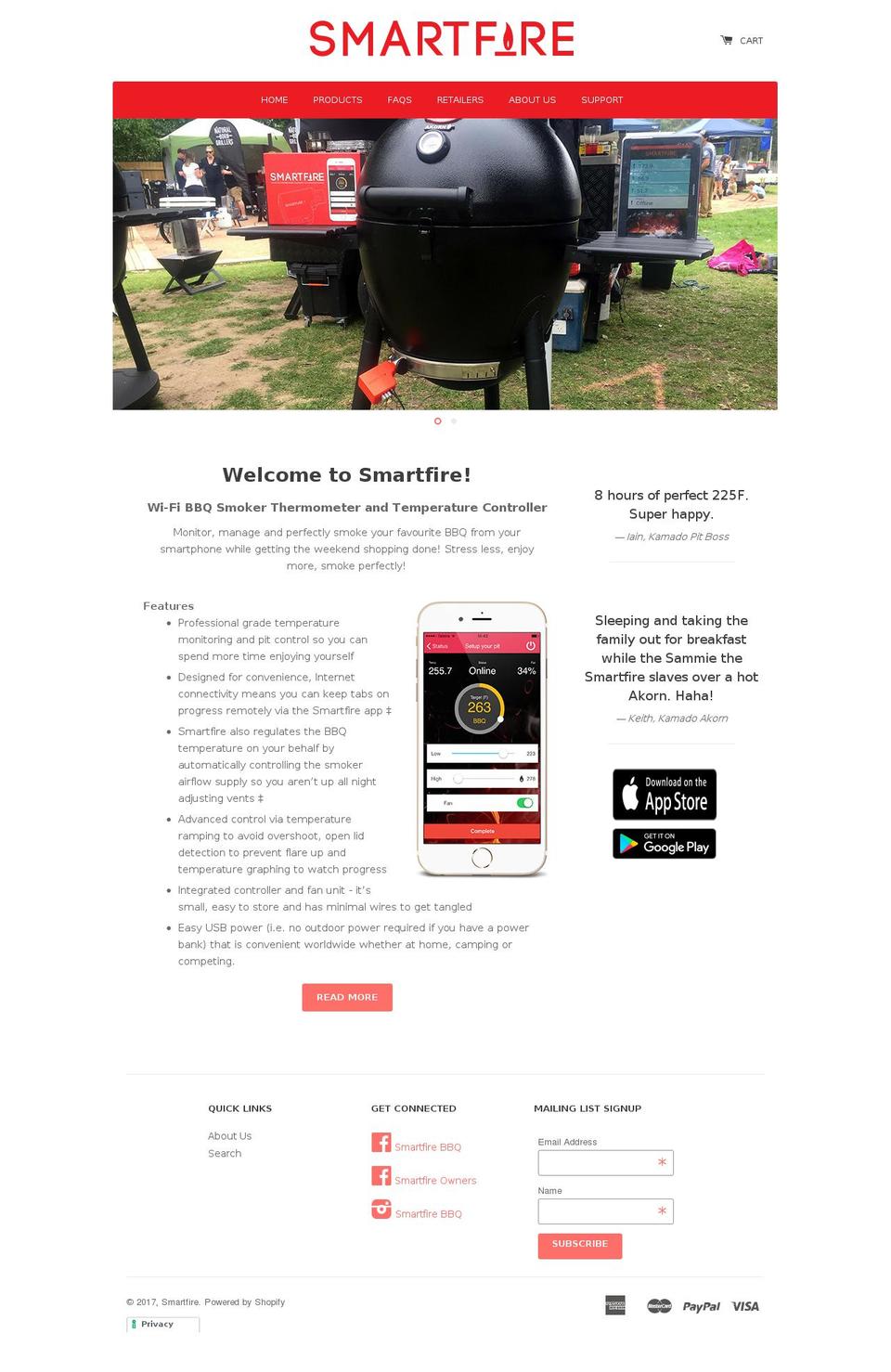 smartfirebbq.com shopify website screenshot