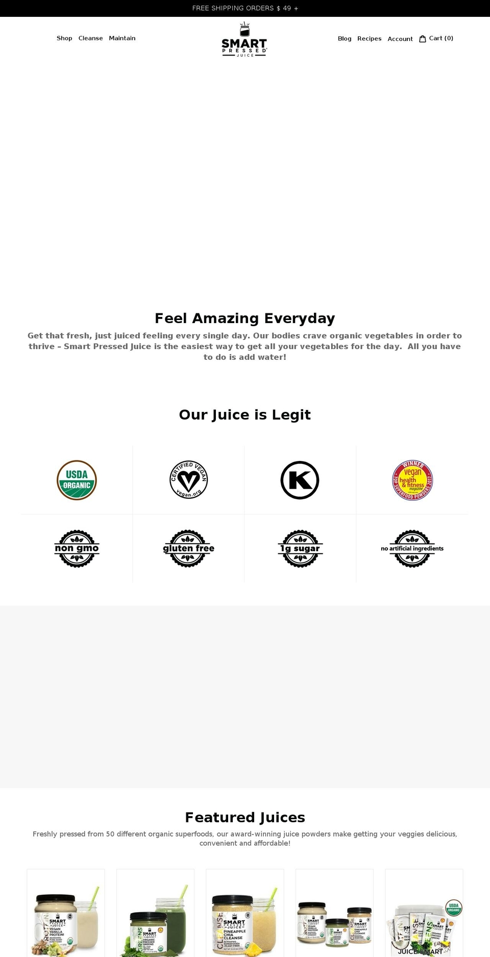 smartpressedjuice.com shopify website screenshot