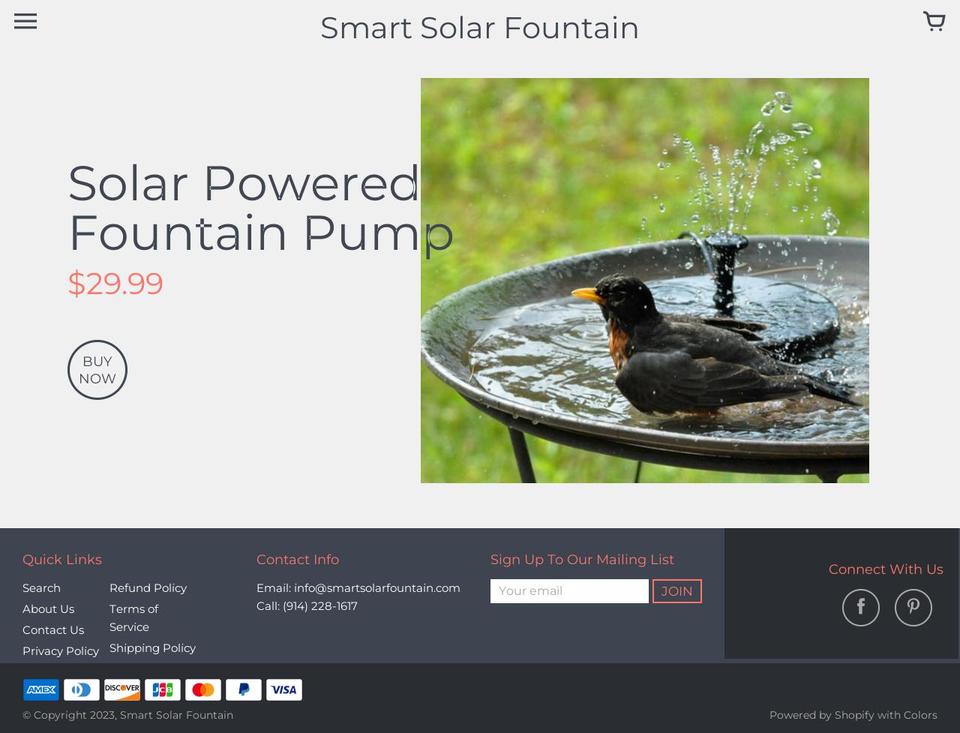 latest-single-theme Shopify theme site example smartsolarfountain.com