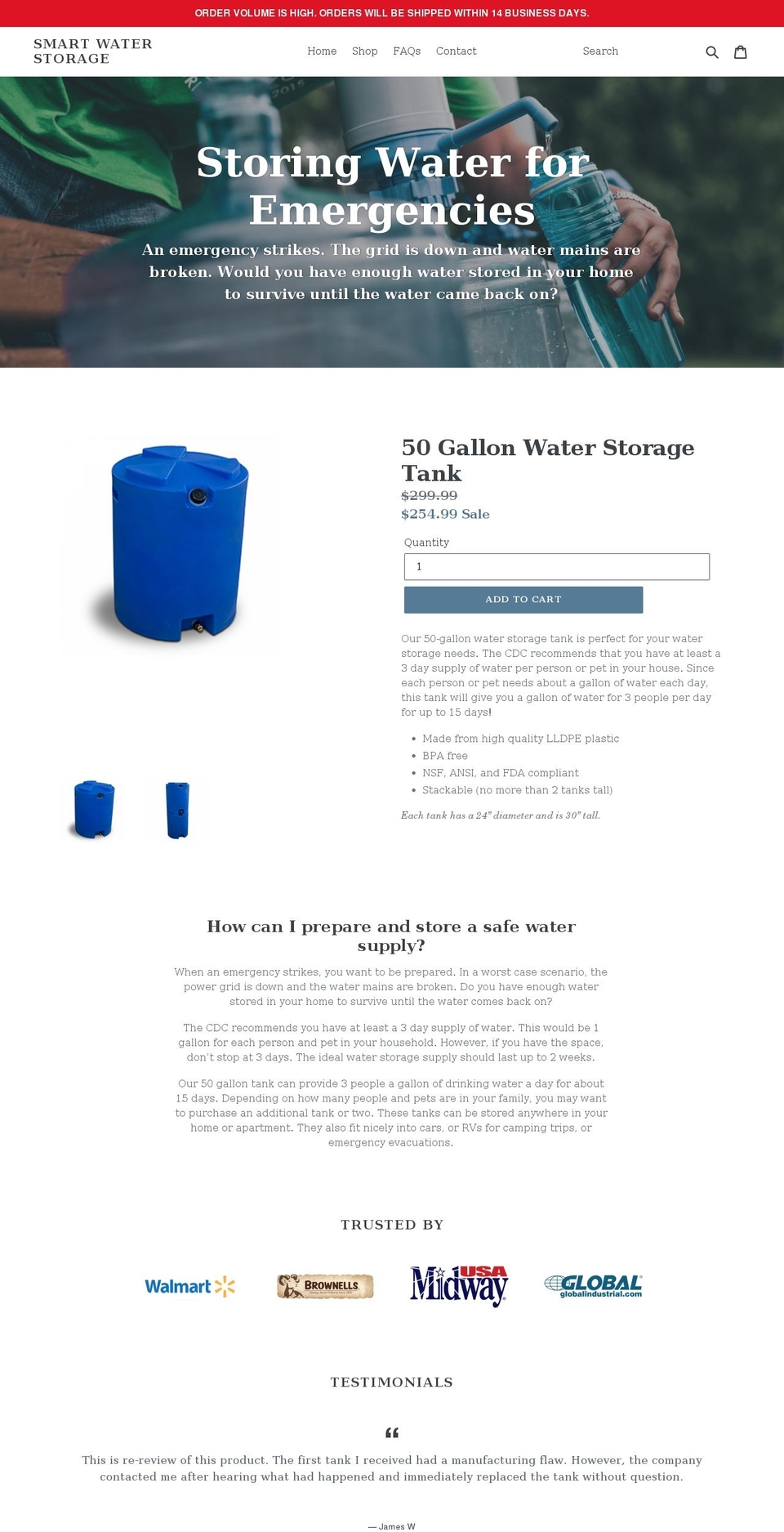 smartwaterstorage.com shopify website screenshot