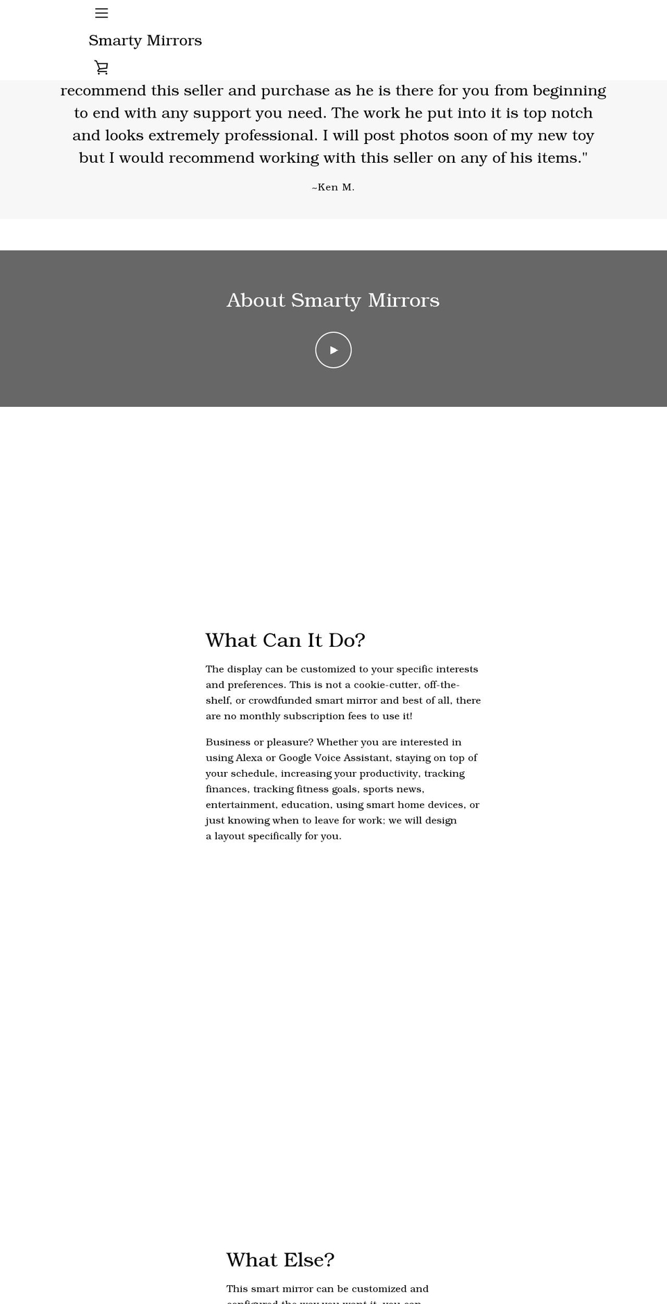 smartymirrors.com shopify website screenshot