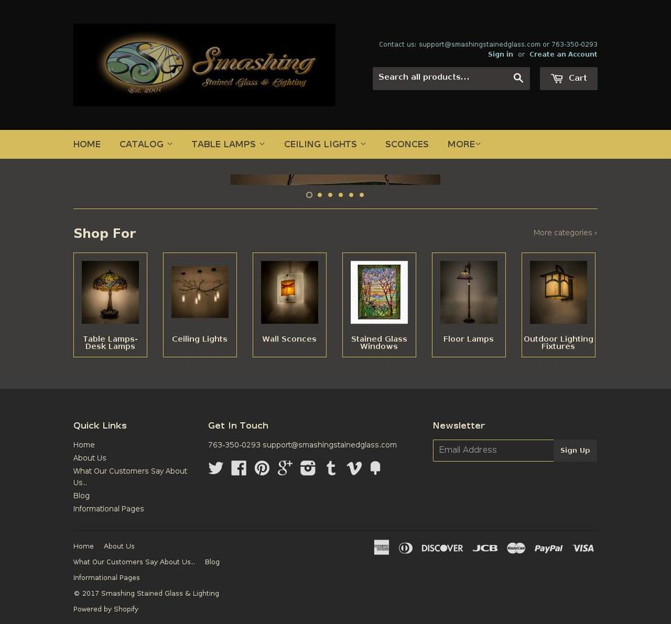 smashingstainedglass.com shopify website screenshot