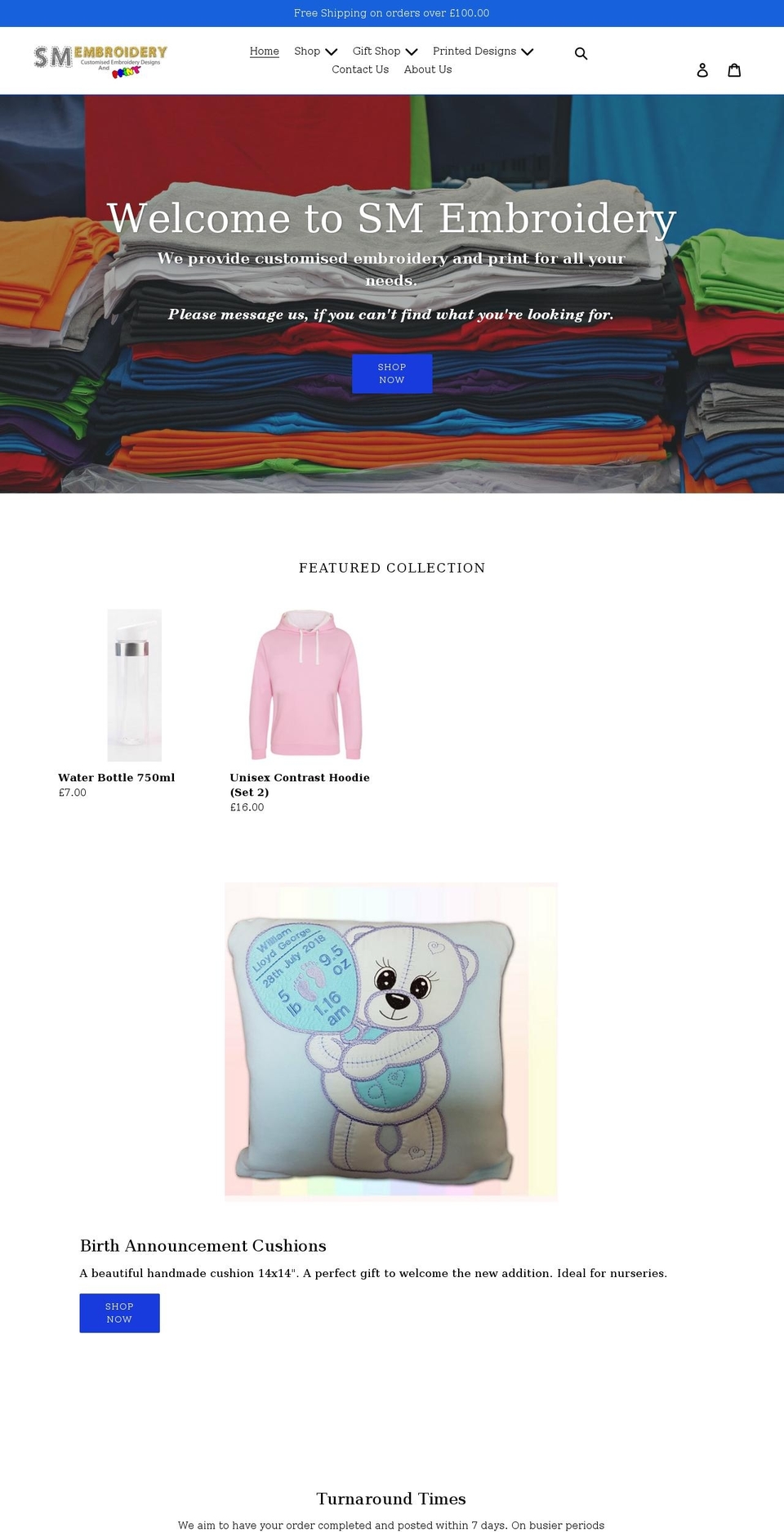 smembroidery.co.uk shopify website screenshot