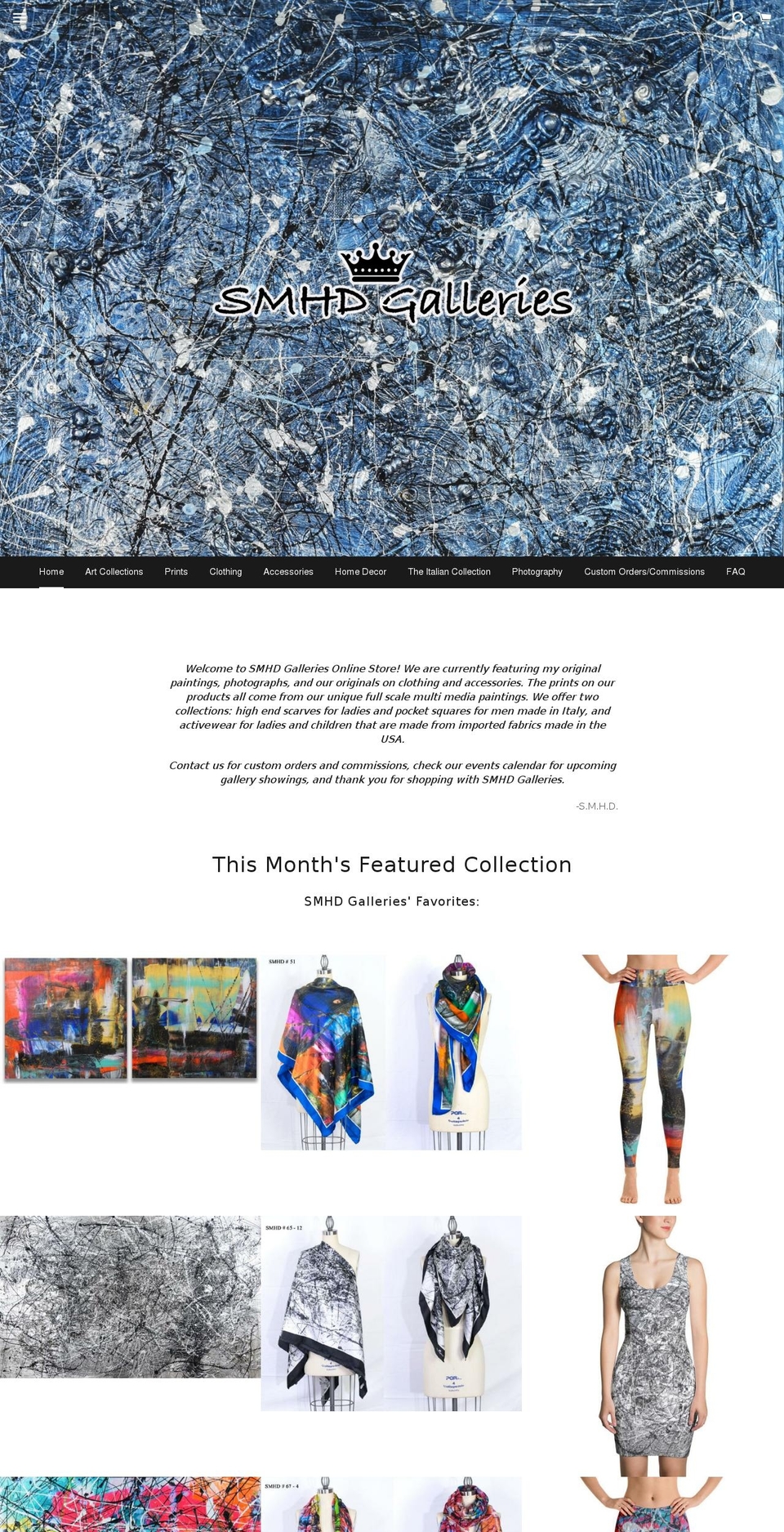 smhdgalleries.com — Shopify storefront screenshot