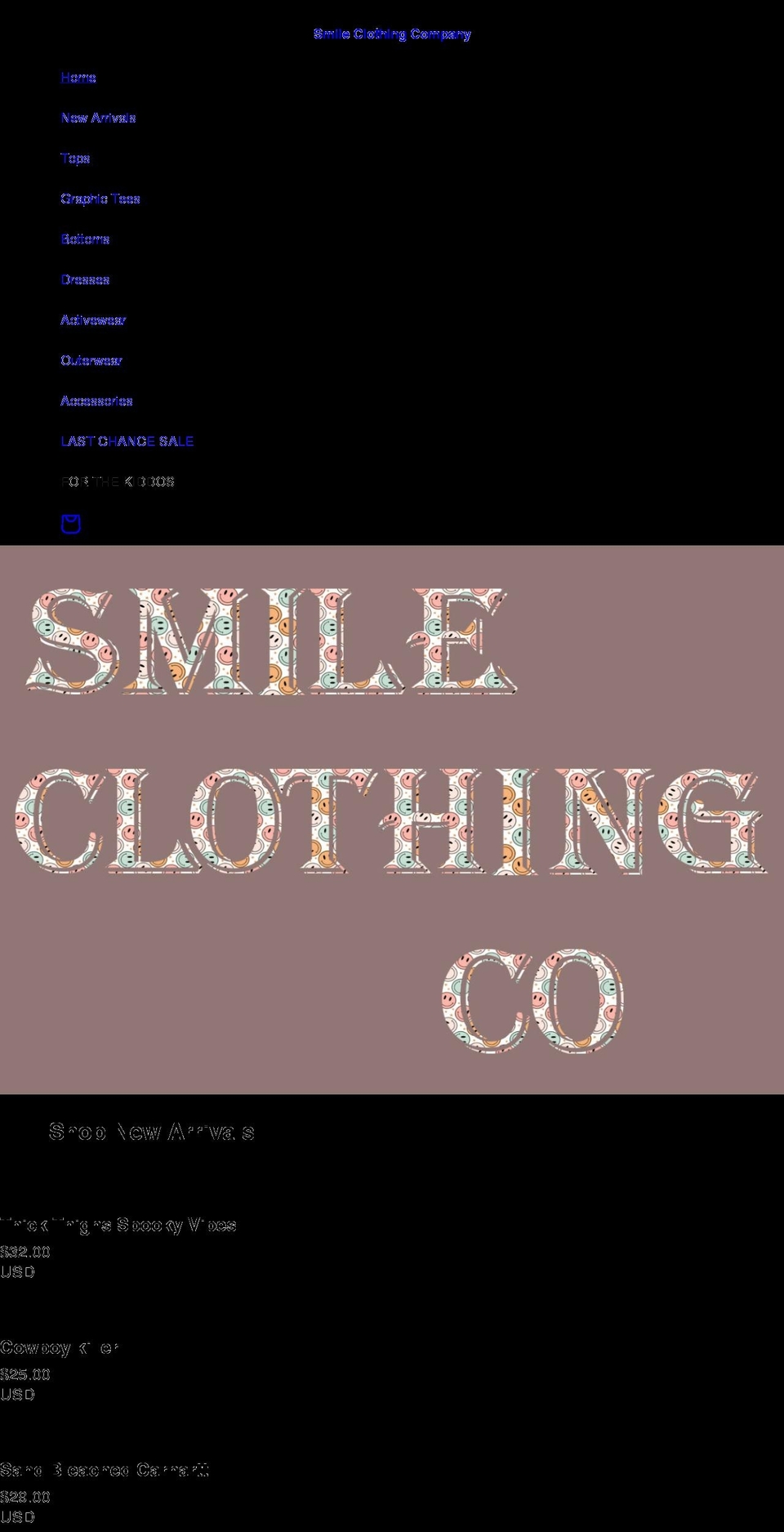 smileclothingco.com shopify website screenshot