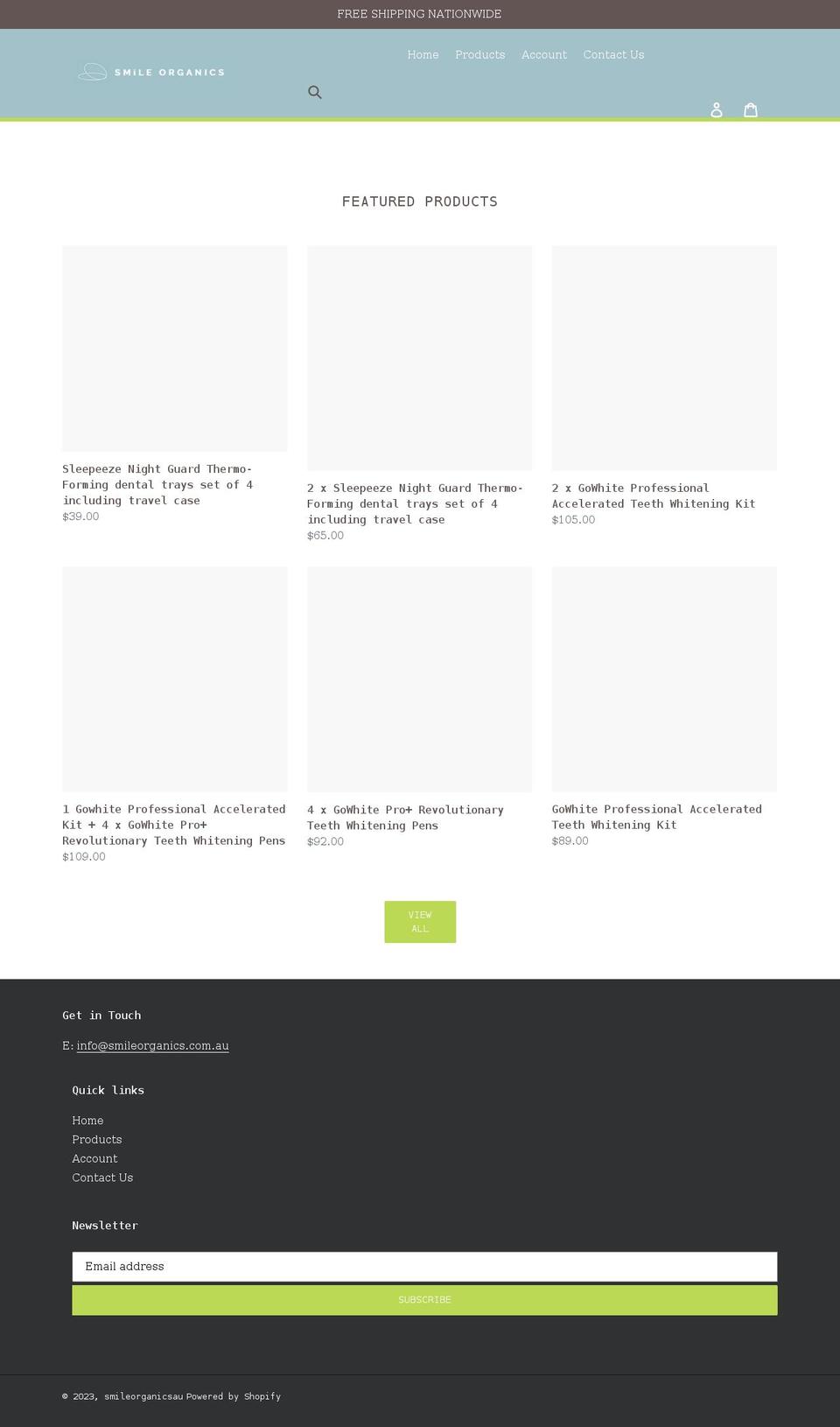 smileorganics.com.au shopify website screenshot