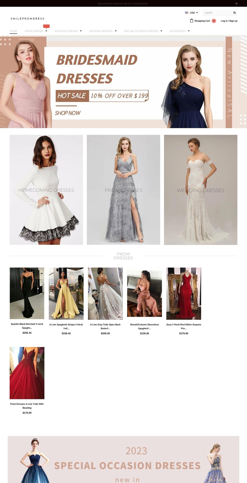 smilepromdresses.co shopify website screenshot