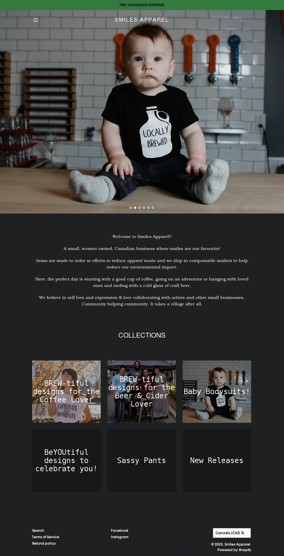 smilesapparel.ca shopify website screenshot