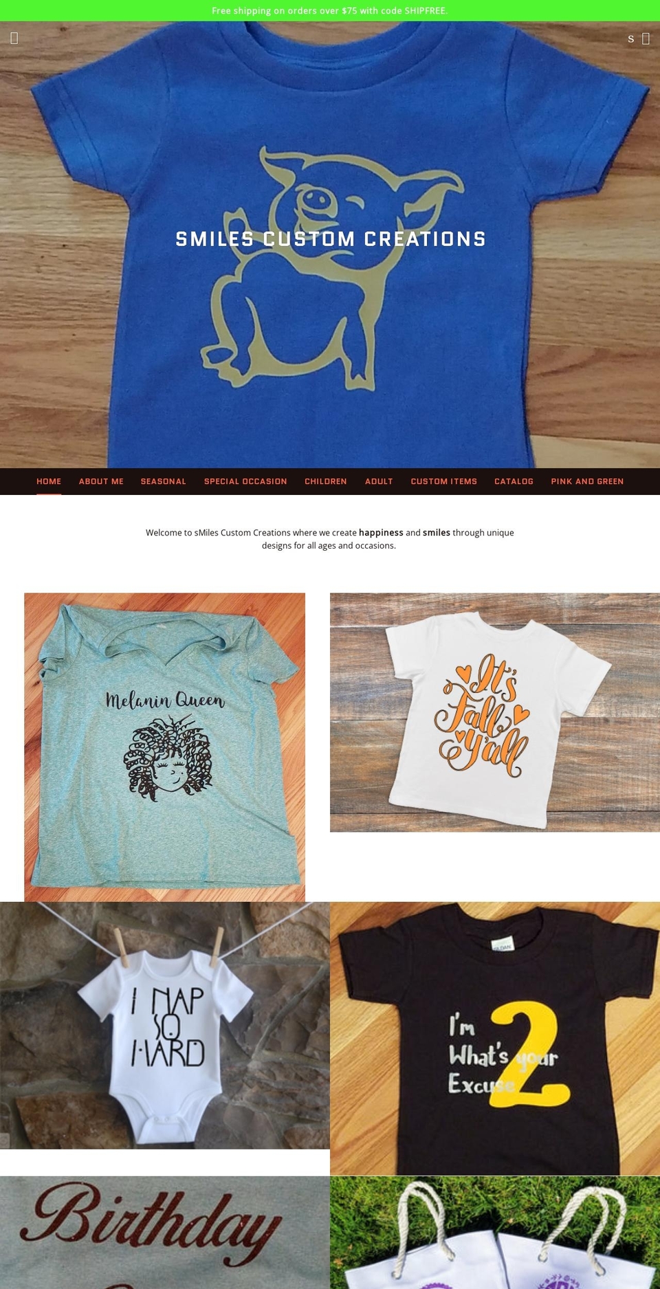 smilescustomcreations.com — Shopify storefront screenshot