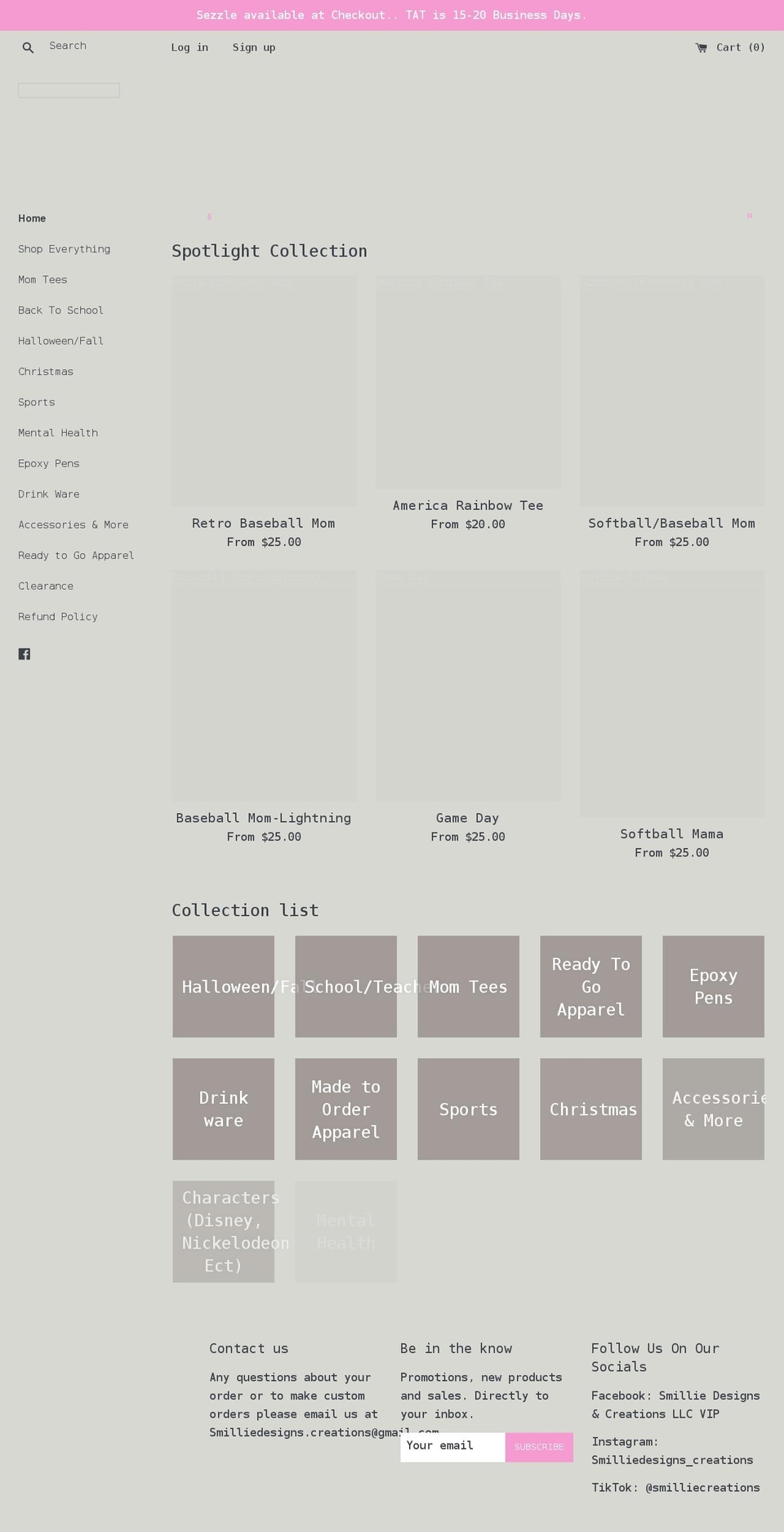 smilliedesignscreations.com shopify website screenshot