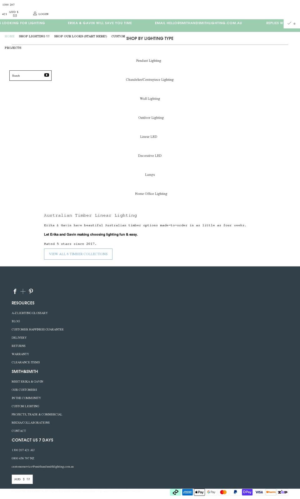 smithandsmithlighting.com.au shopify website screenshot