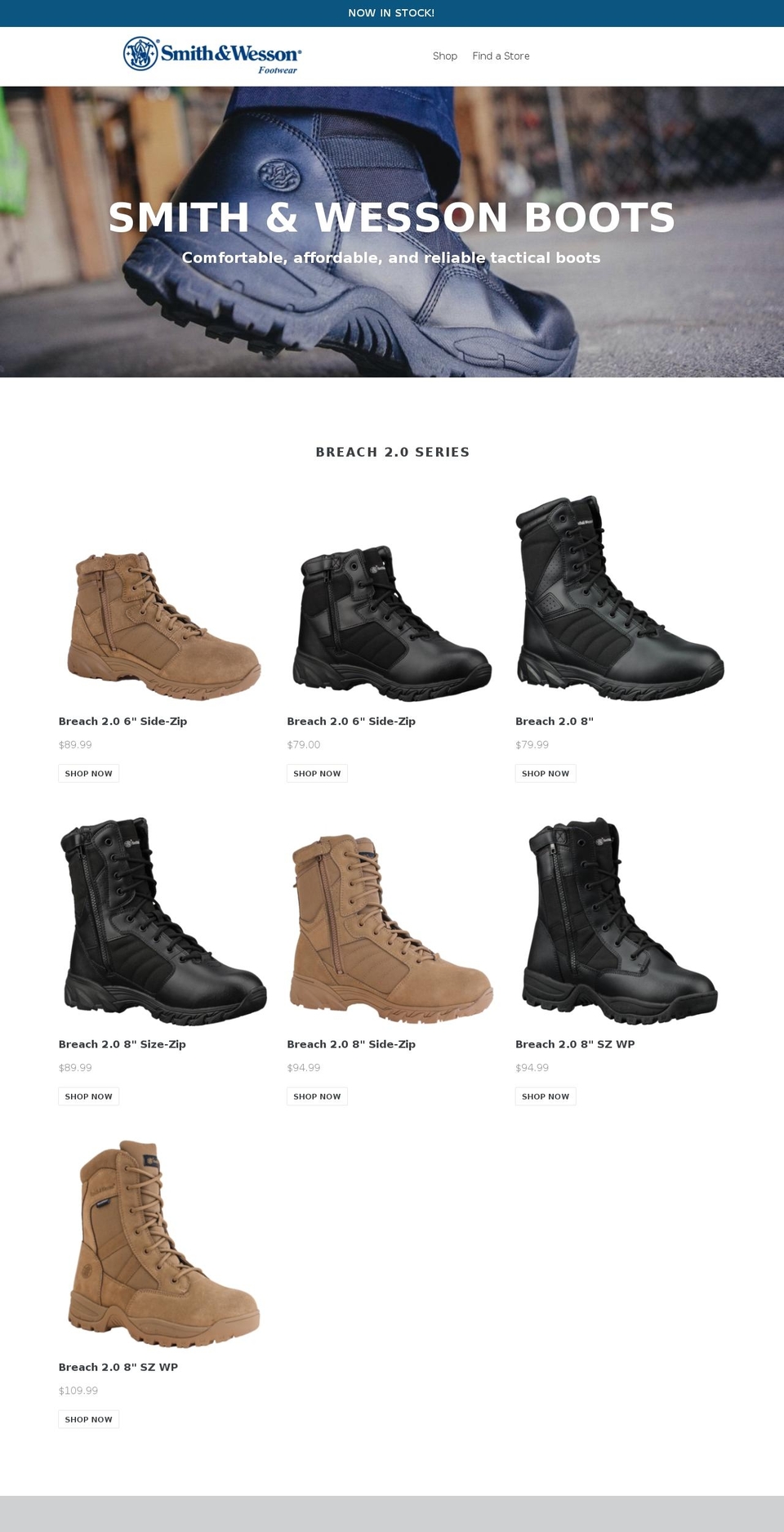 smithandwessonfootwear.com shopify website screenshot