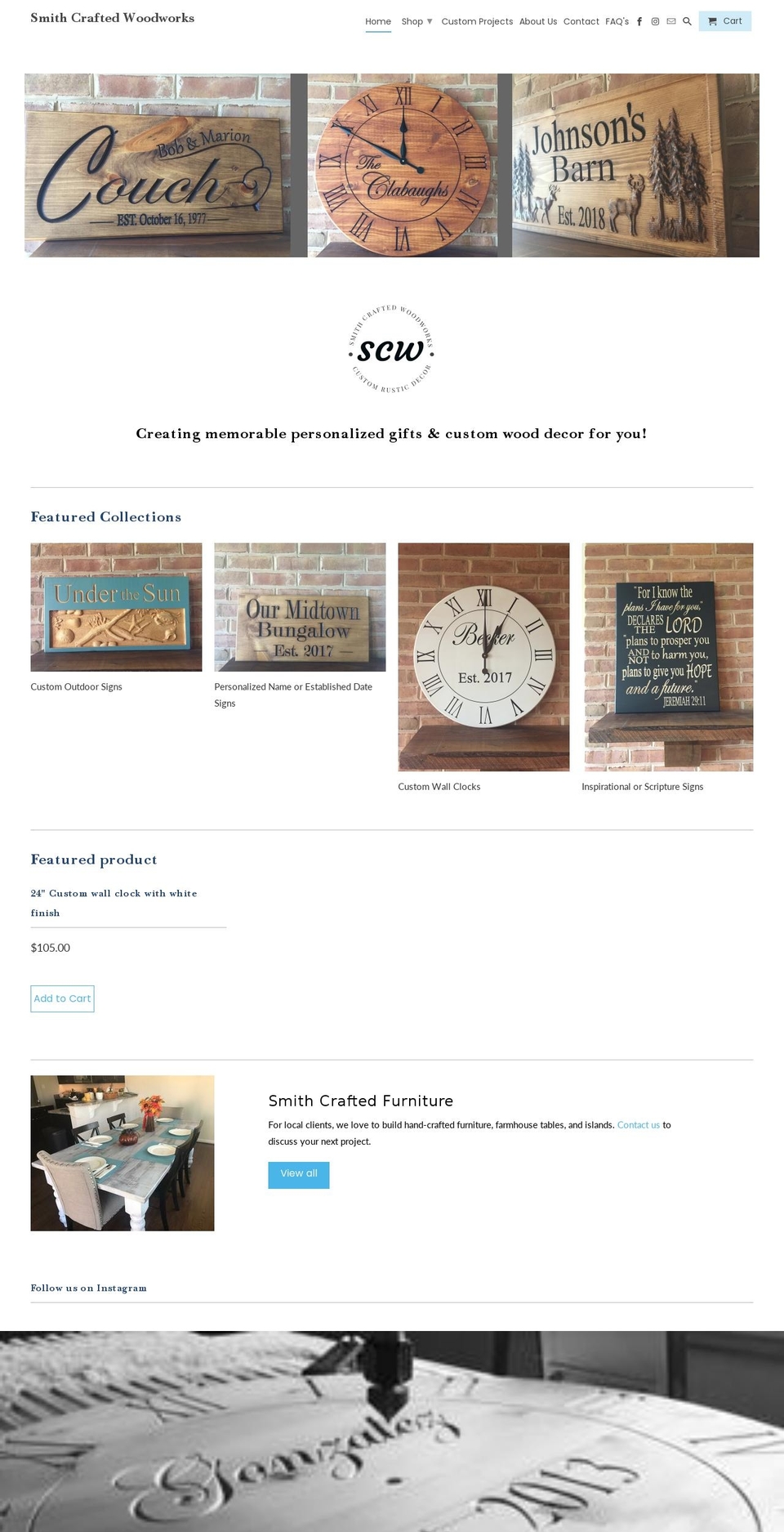 smithcraftedwoodworks.com shopify website screenshot