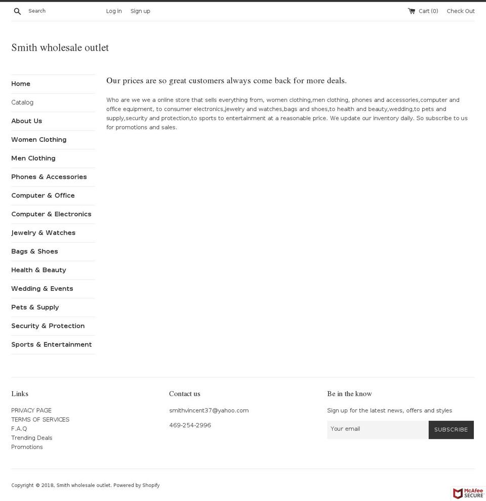smithwholesaleoutlet.com — Shopify storefront screenshot