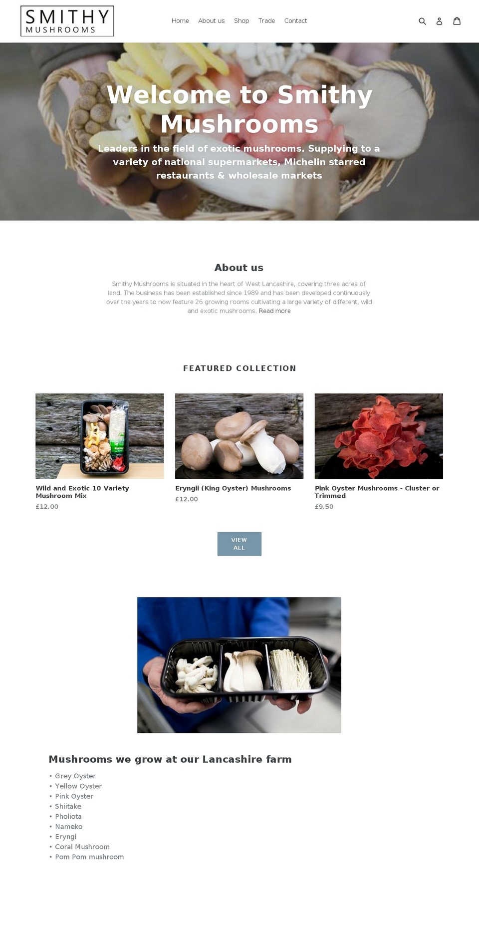 smithymushrooms.com — Shopify storefront screenshot