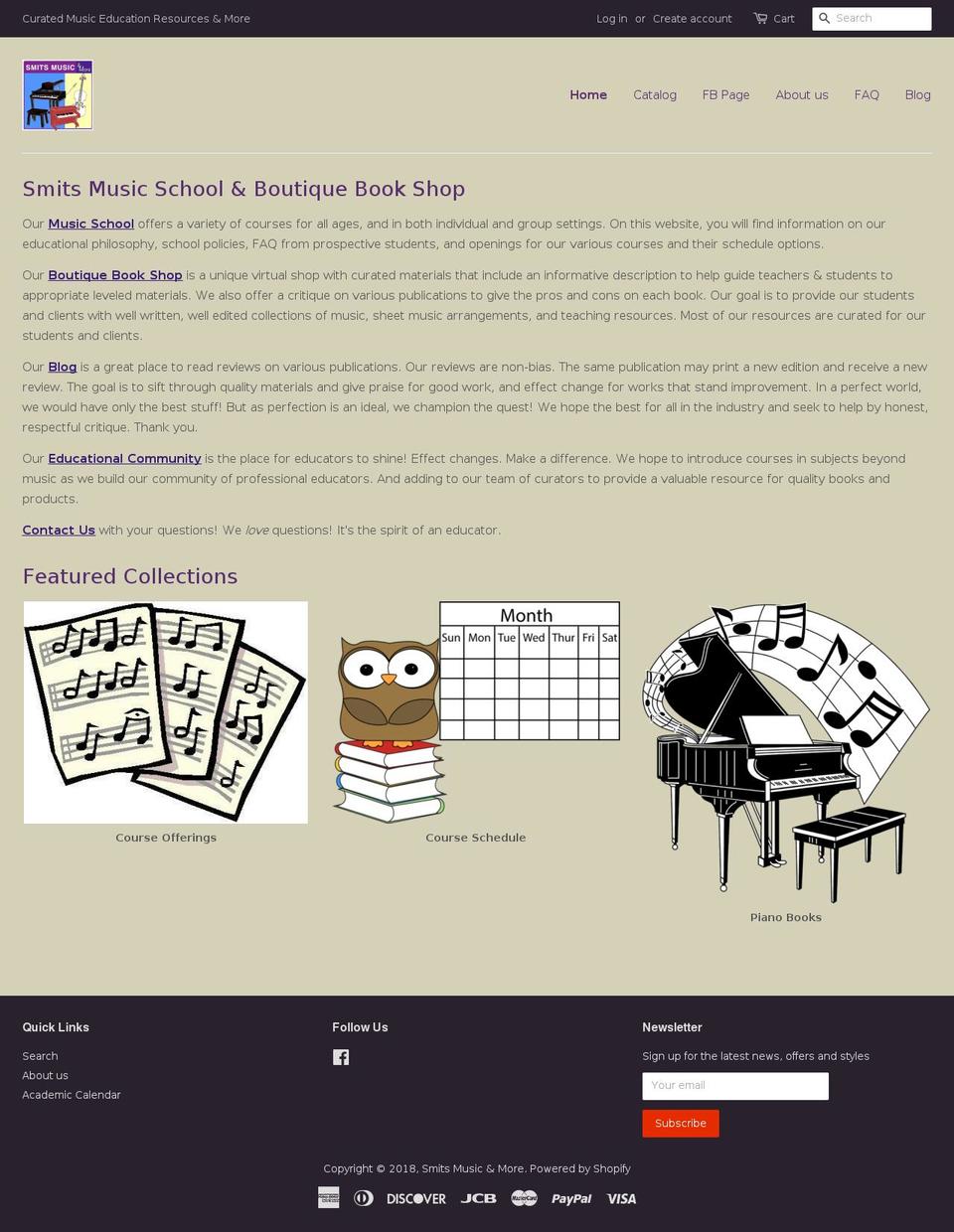 smitsmusicandmore.com shopify website screenshot
