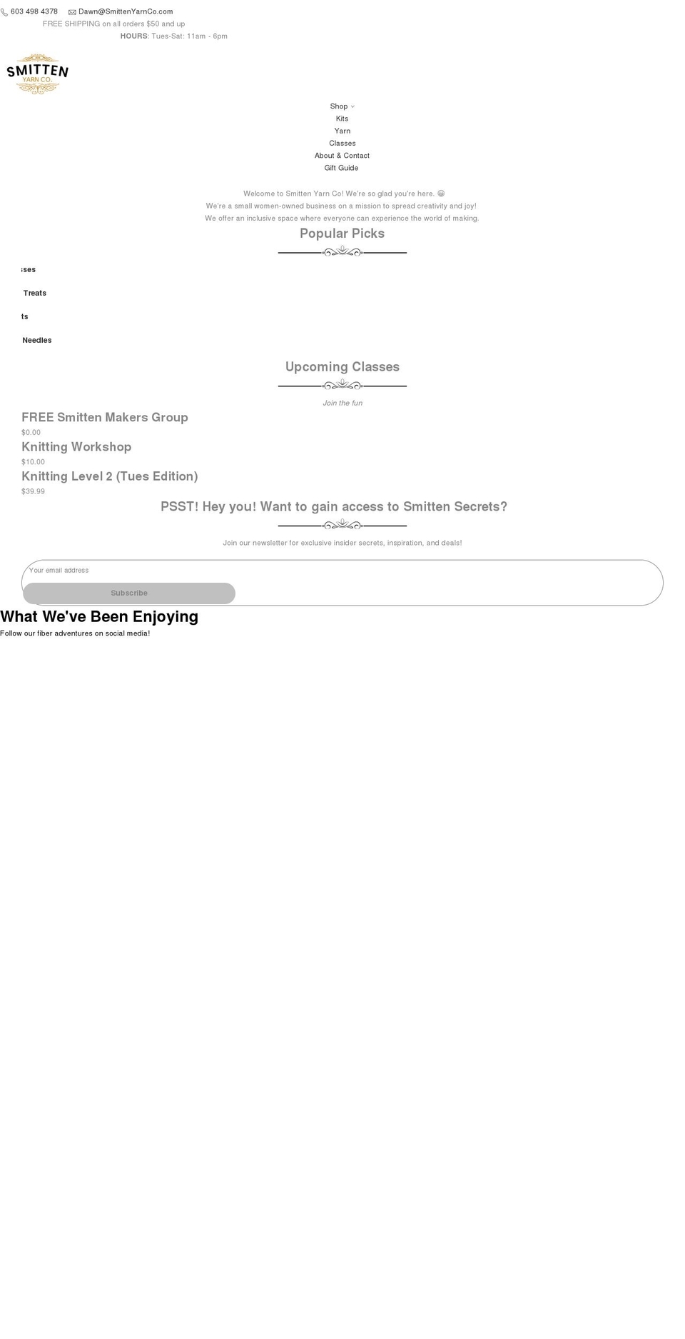 smittenyarnco.com shopify website screenshot