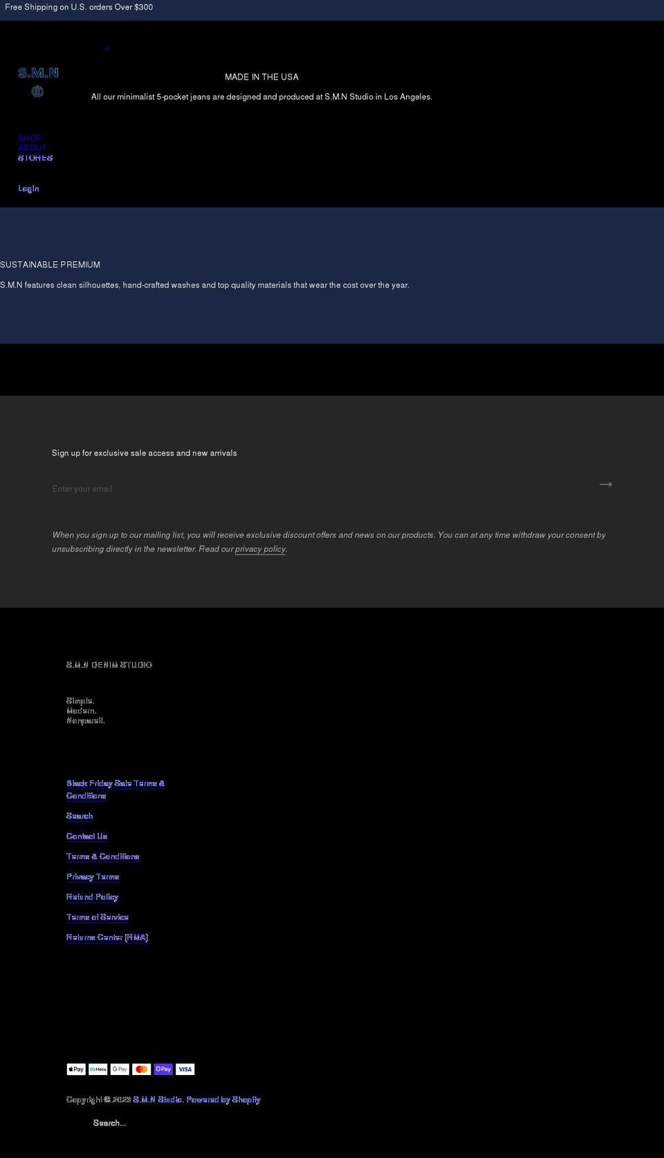 smnstudio.com shopify website screenshot