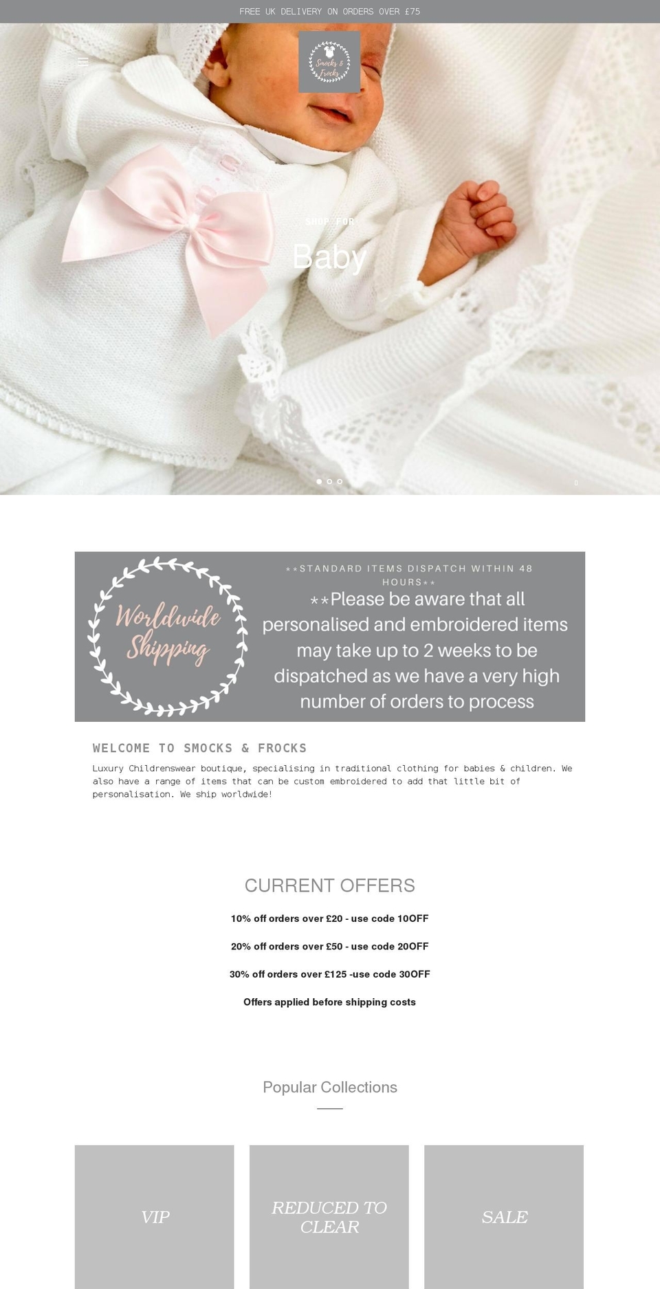 smocksandfrocks.co.uk shopify website screenshot