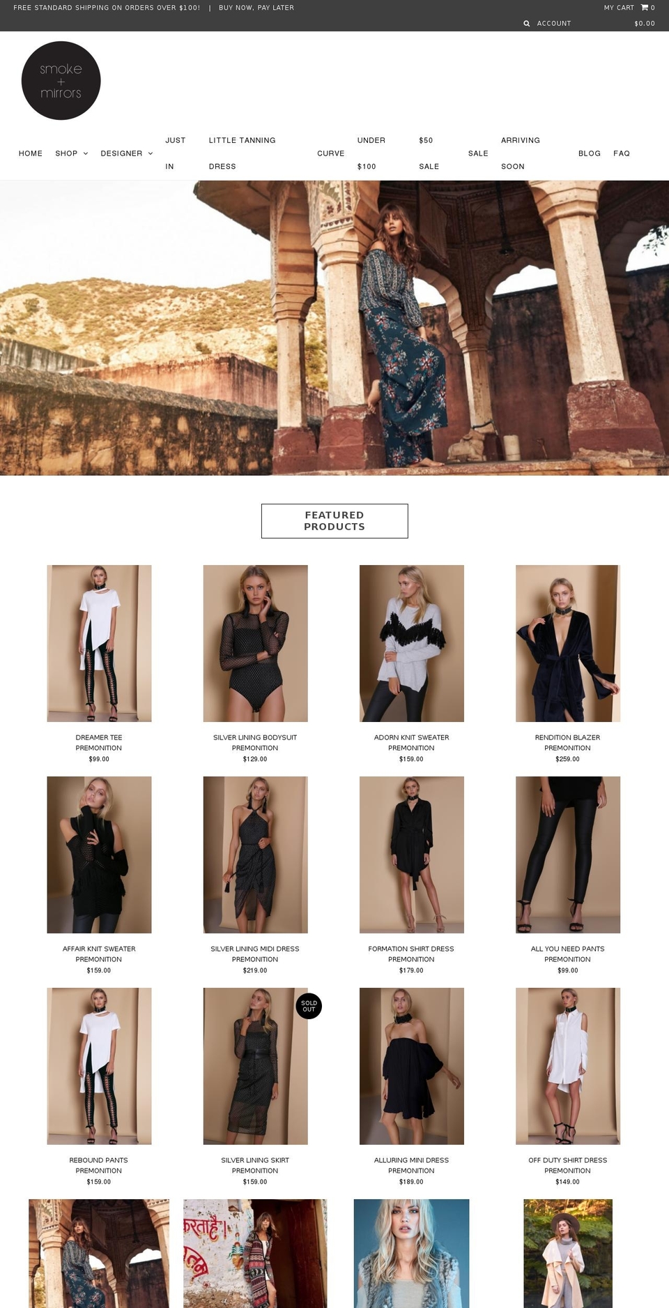 smokeandmirrorsboutique.com shopify website screenshot
