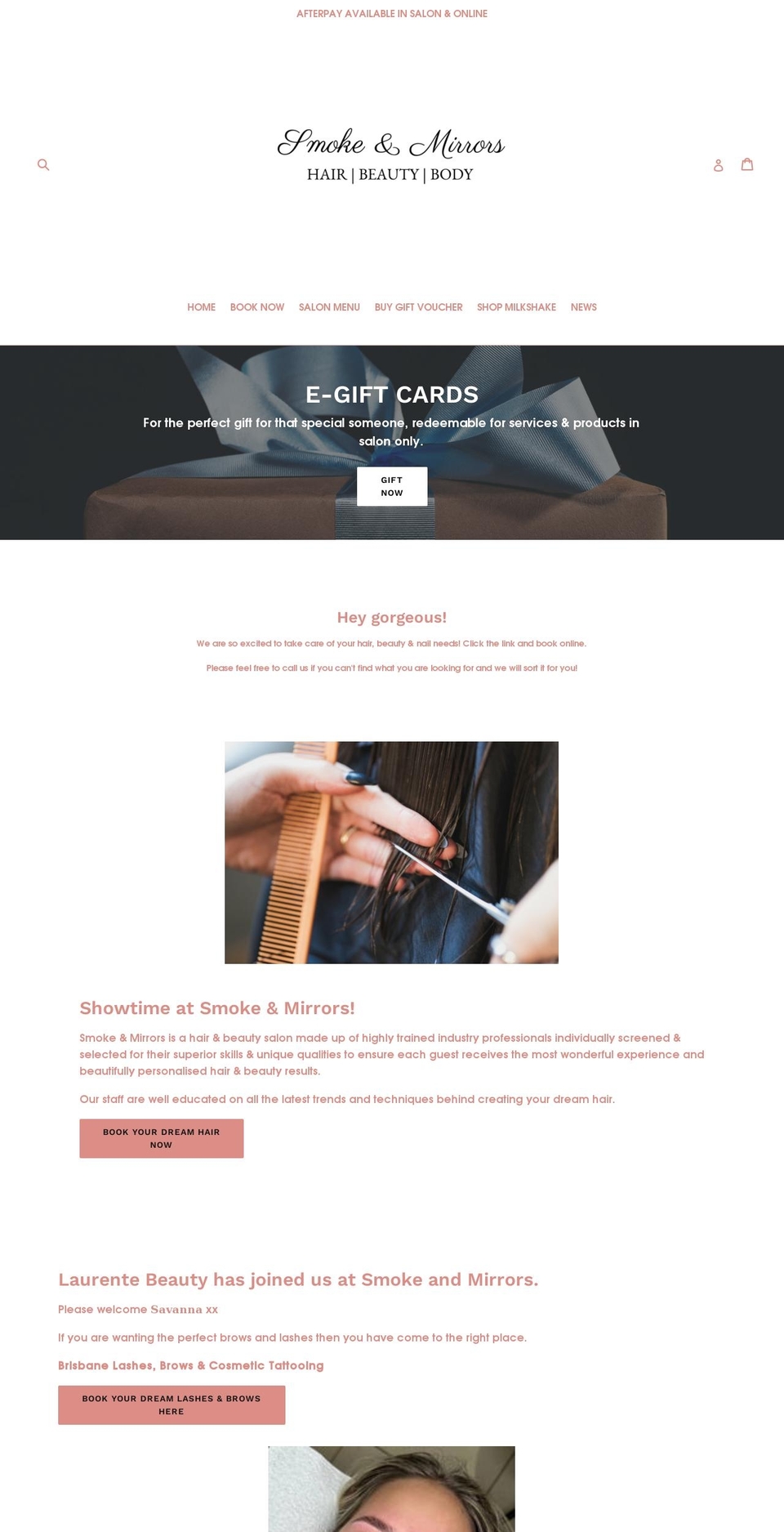 smokeandmirrorshair.com.au shopify website screenshot
