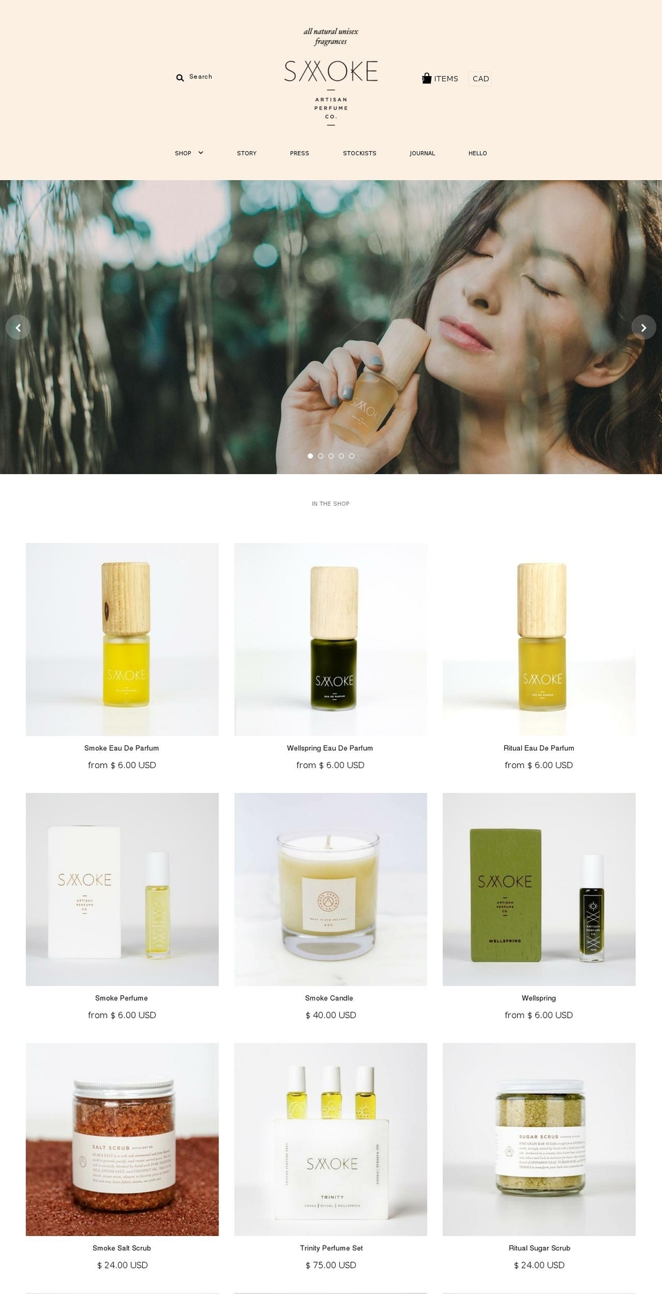 smokeperfume.com shopify website screenshot