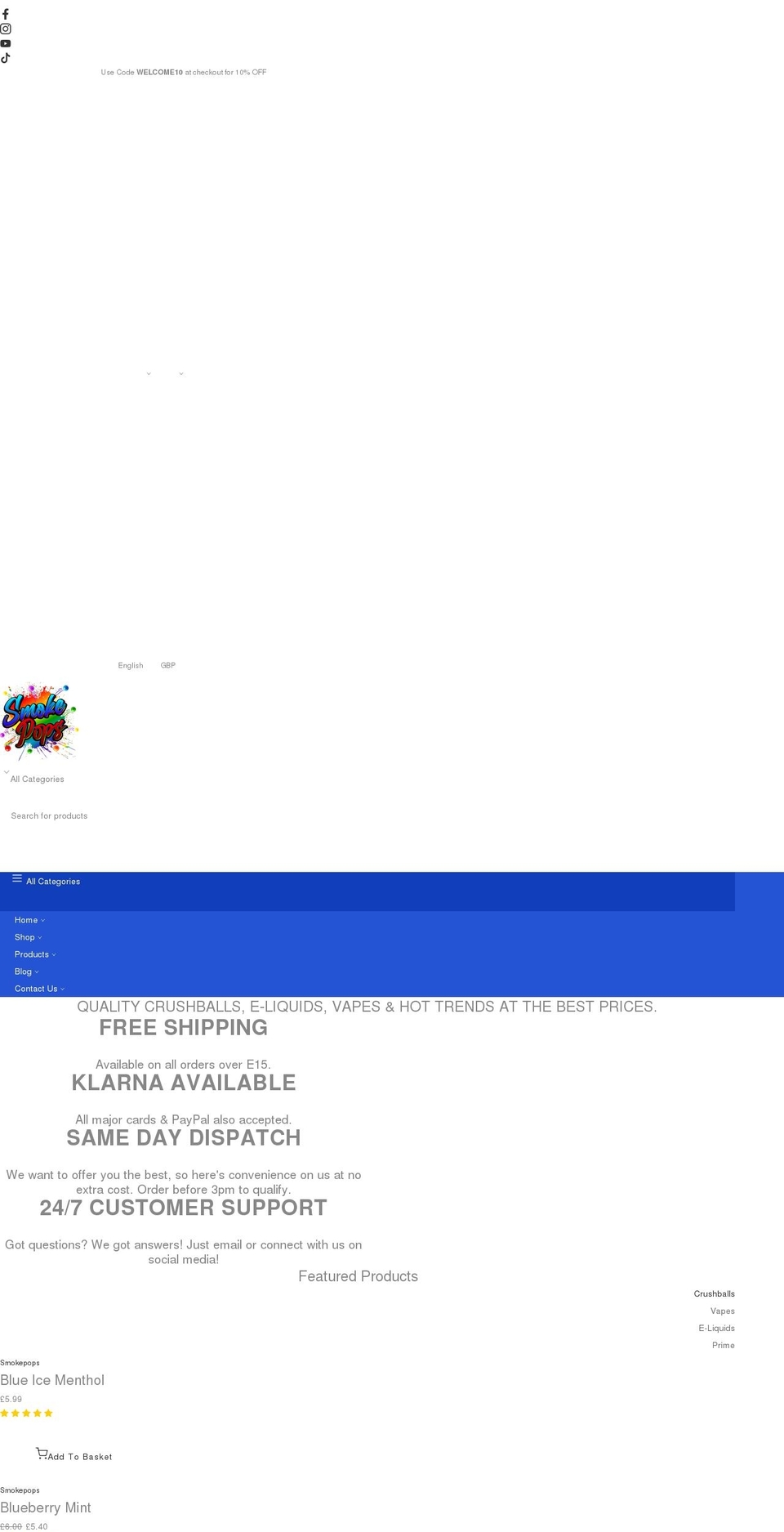 smokepops.co.uk shopify website screenshot