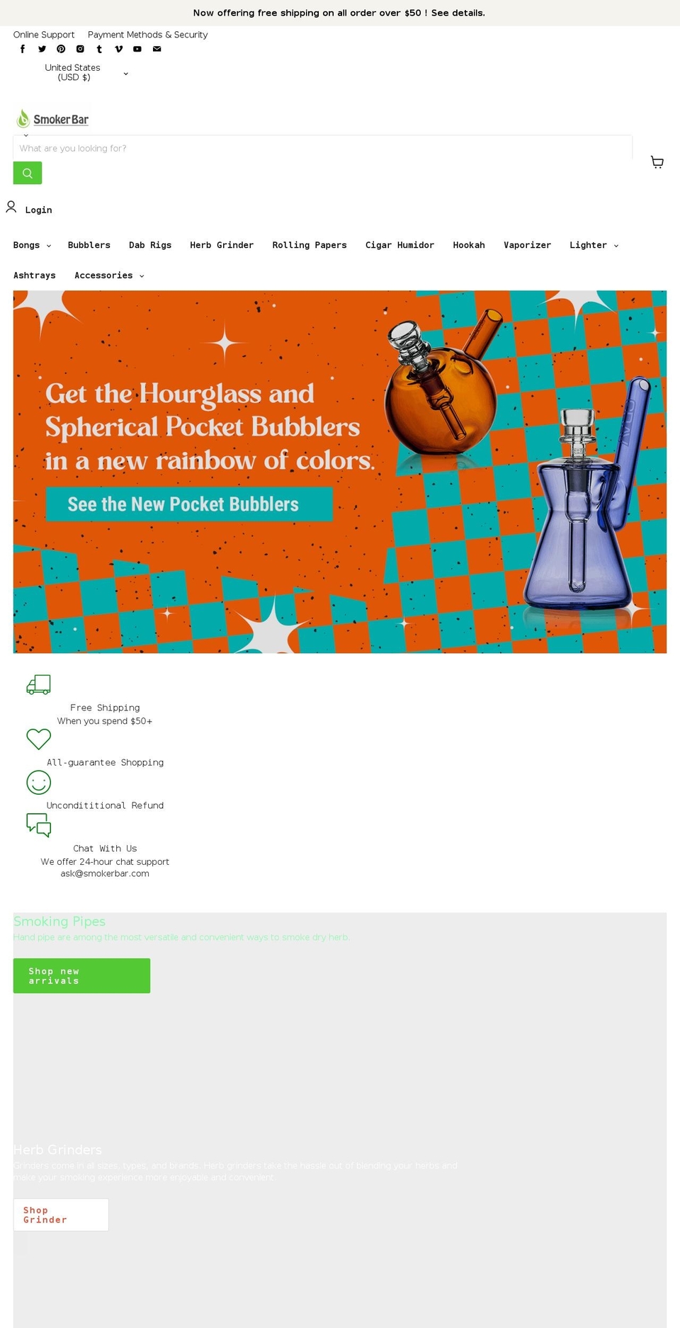smokerbar.com shopify website screenshot