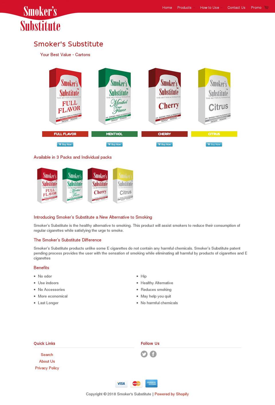 smokerssubstitute.com — Shopify storefront screenshot
