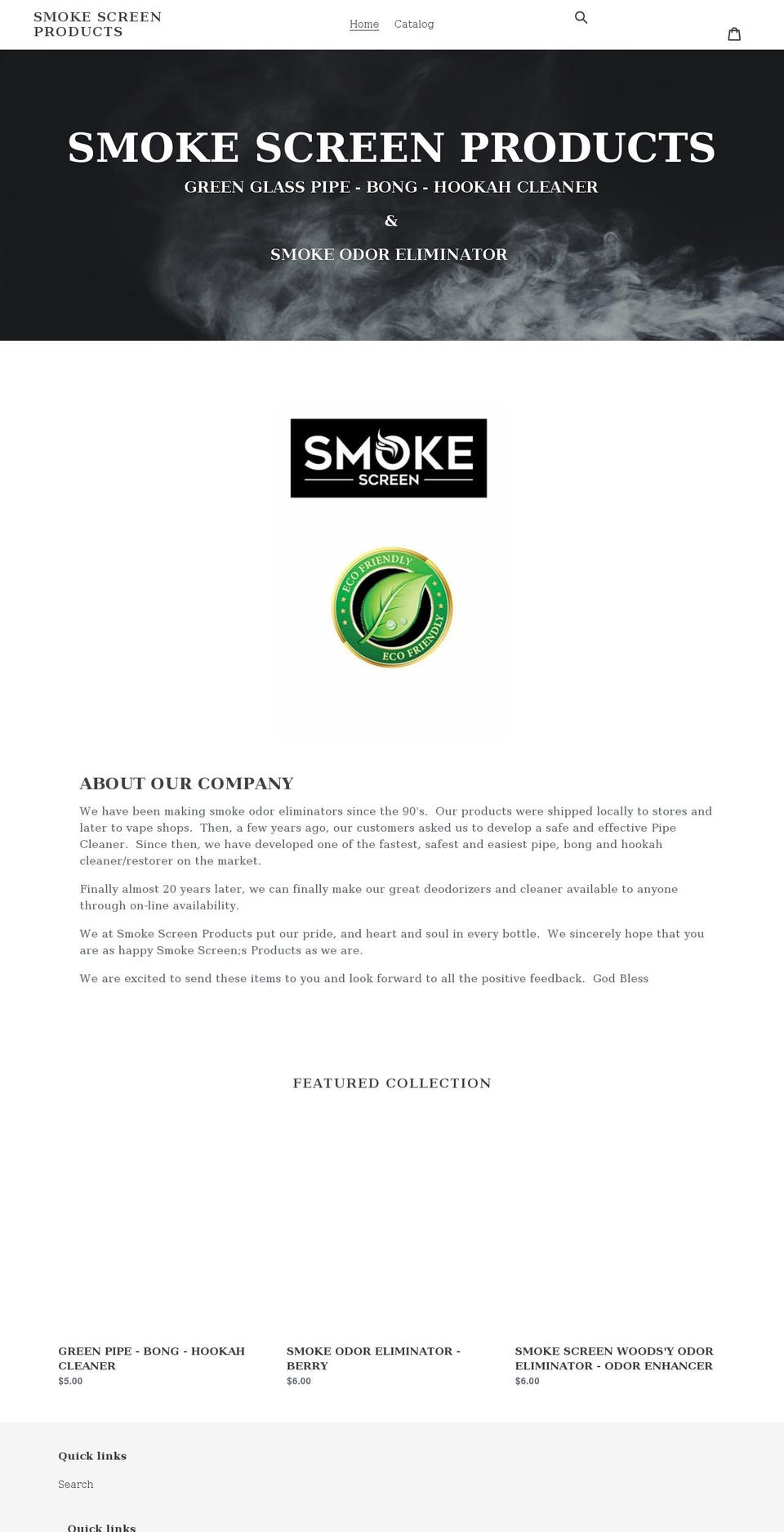 smokescreenproducts.com shopify website screenshot
