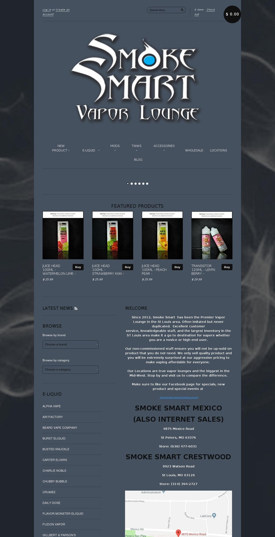 smokesmartvaporlounge.com shopify website screenshot