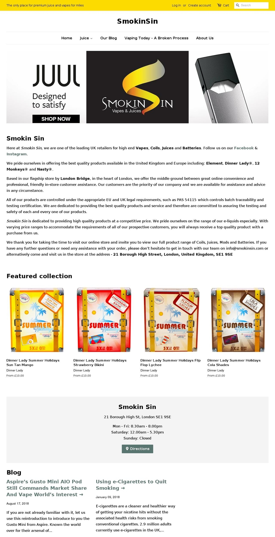 smokinsin.com — Shopify storefront screenshot