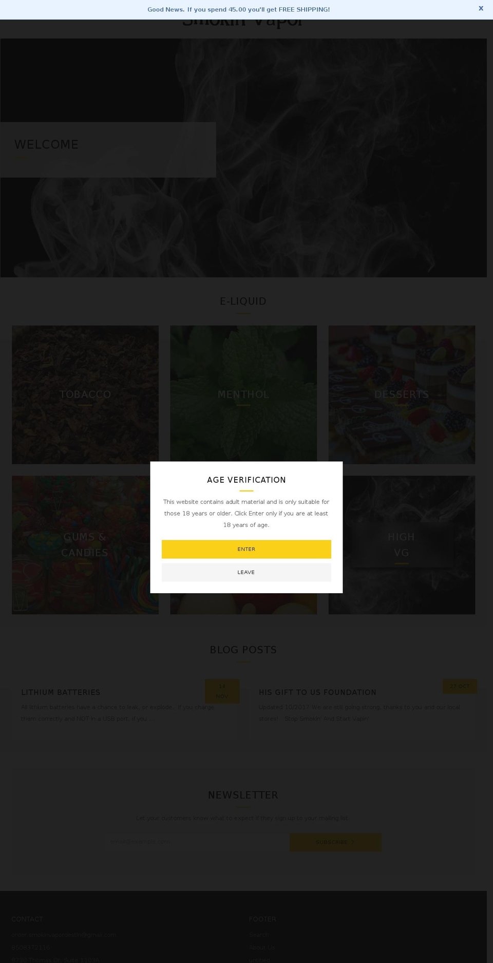 smokinvapors.net shopify website screenshot