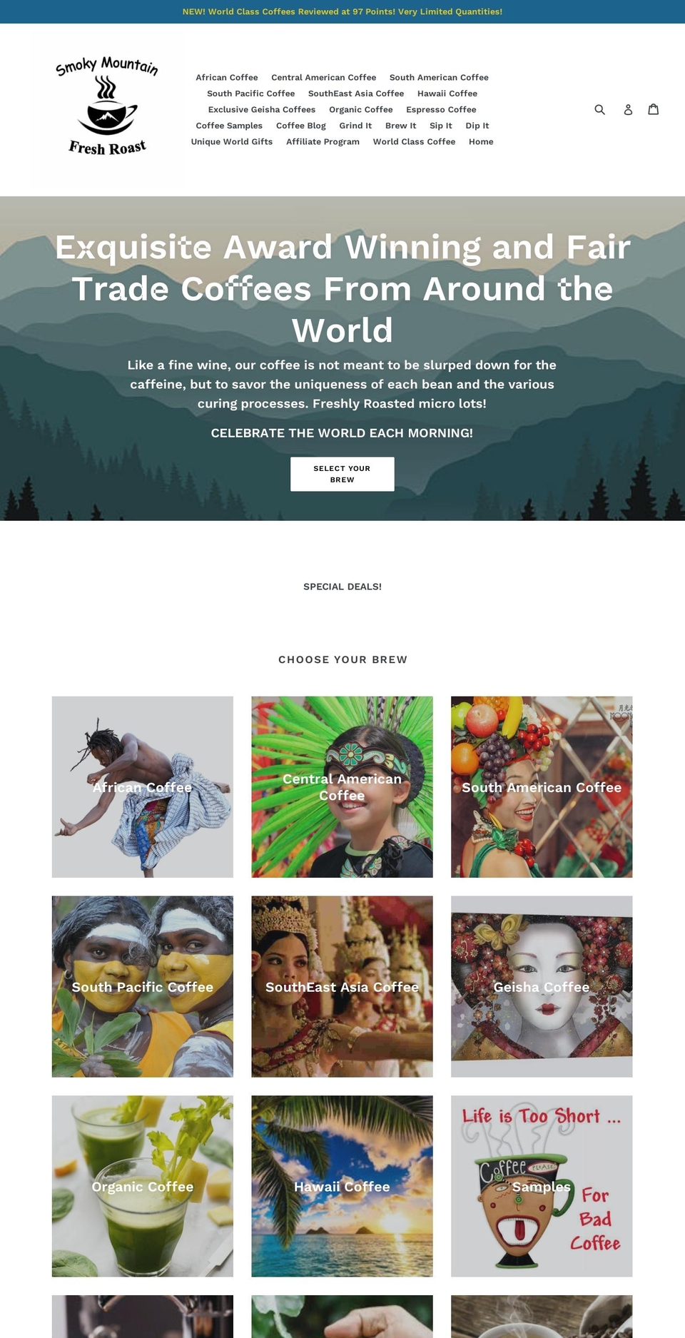 smokymountainfreshroast.com shopify website screenshot