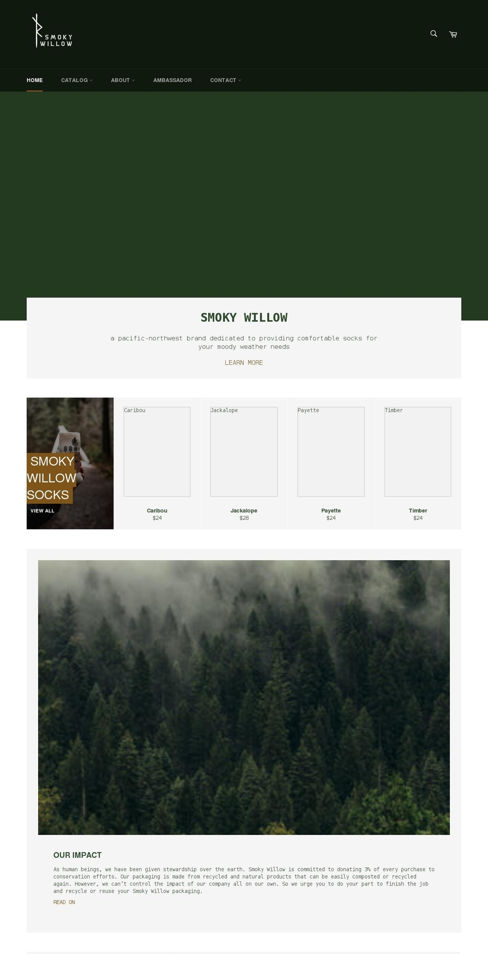 smokywillowsocks.com shopify website screenshot
