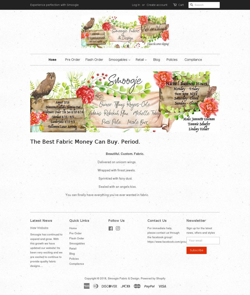 smoogiefabrics.com shopify website screenshot