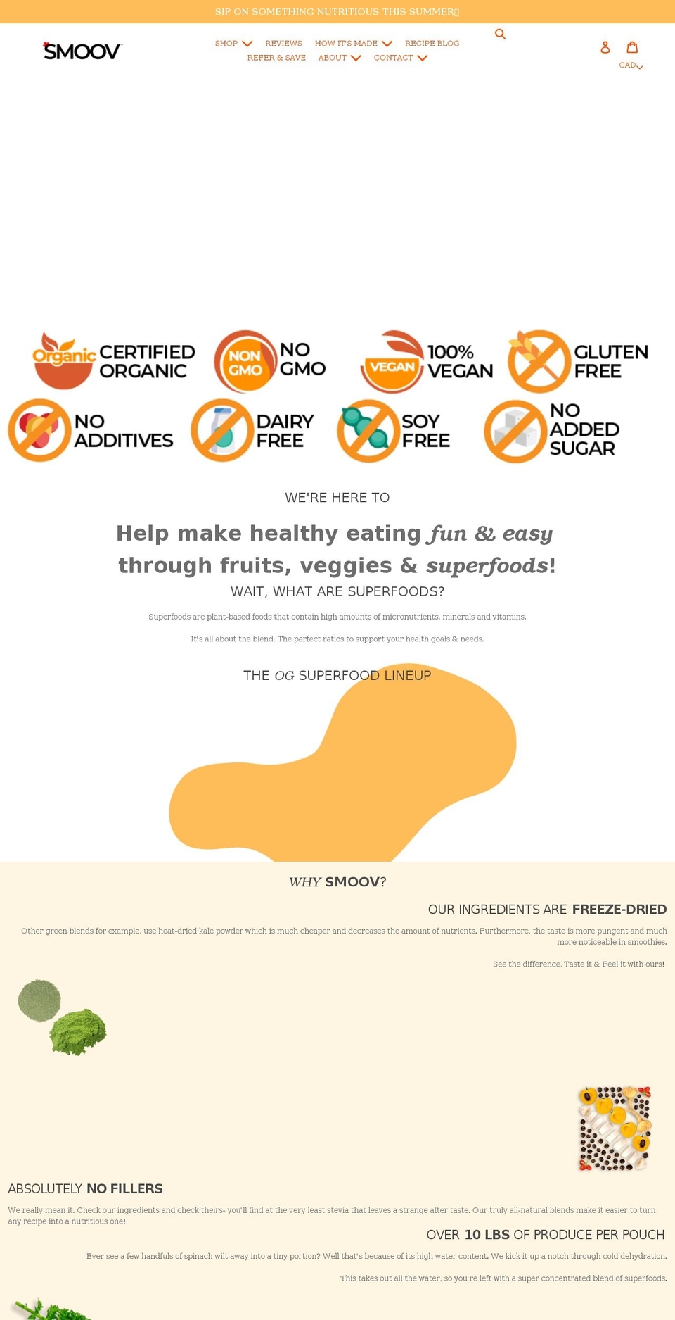 smoovsuperfoods.com shopify website screenshot