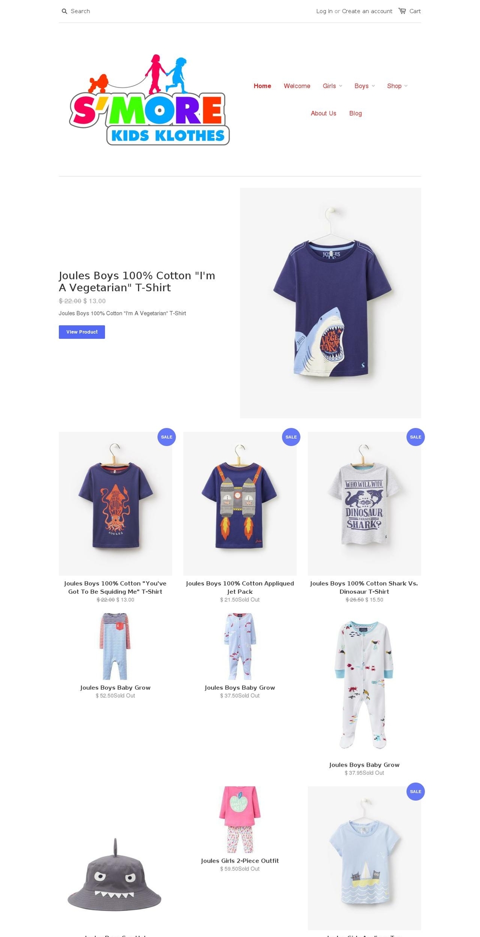 smorekidsklothes.biz shopify website screenshot