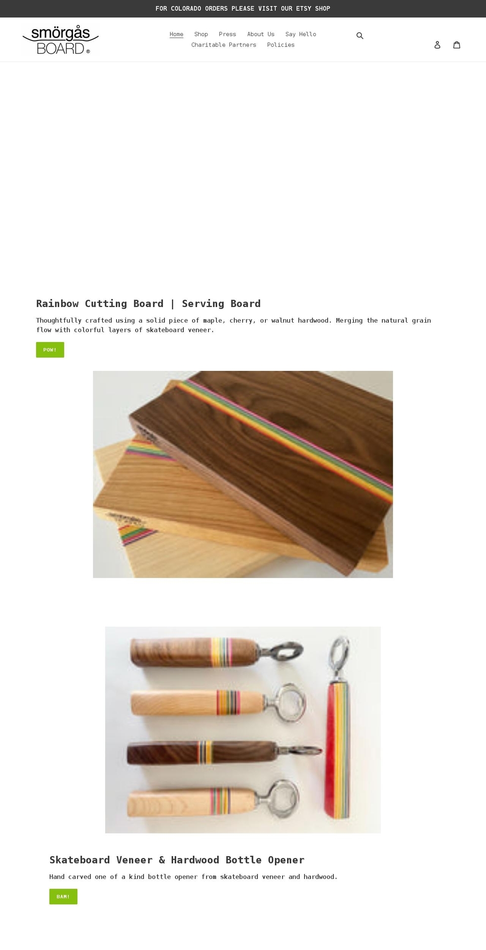 smorgasboarding.com shopify website screenshot